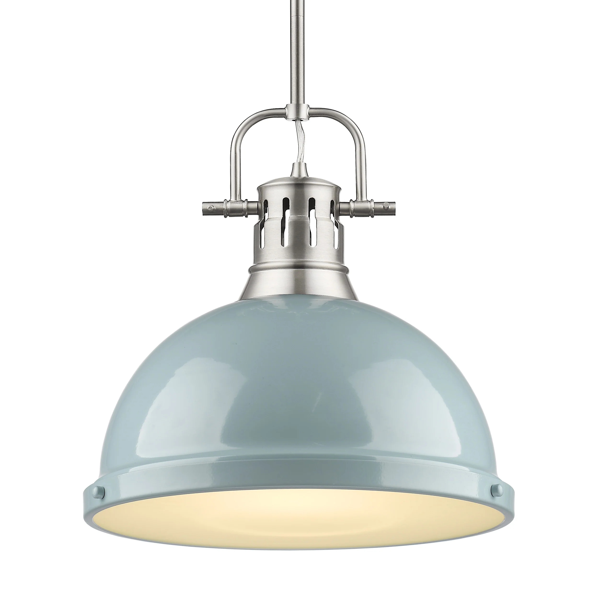 Duncan 1-light 14in Rod Hung Pendant in Pewter and Seafoam shade
