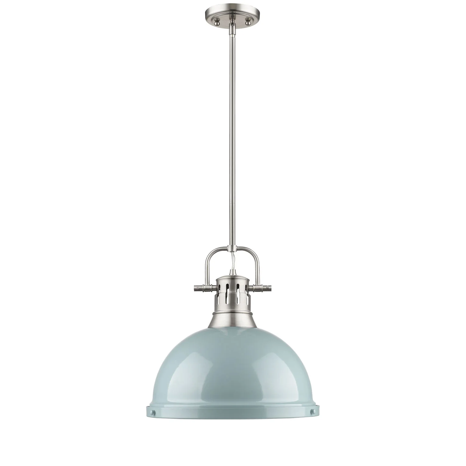 Duncan 1-light 14in Rod Hung Pendant in Pewter and Seafoam shade - Image 2