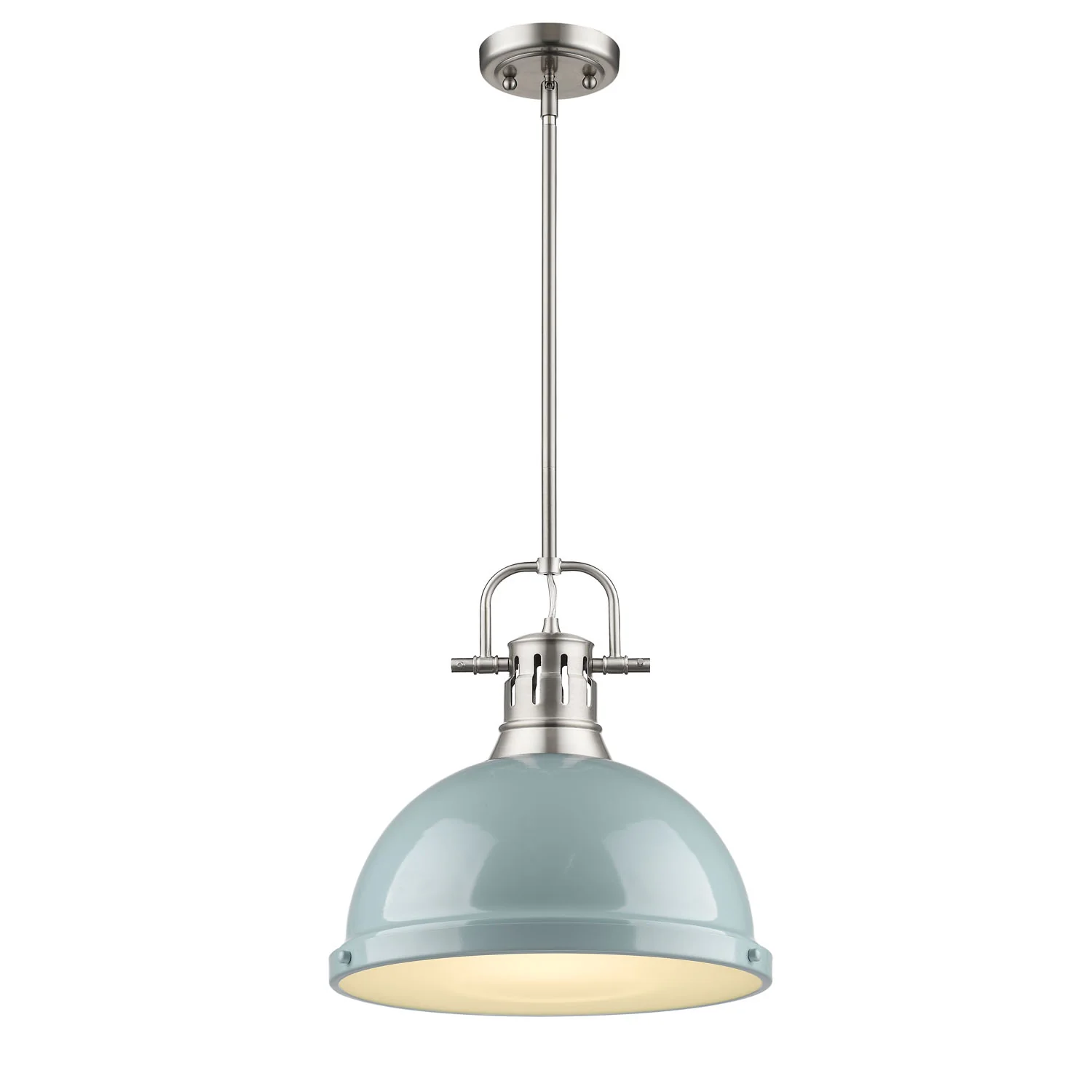 Duncan 1-light 14in Rod Hung Pendant in Pewter and Seafoam shade - Image 3