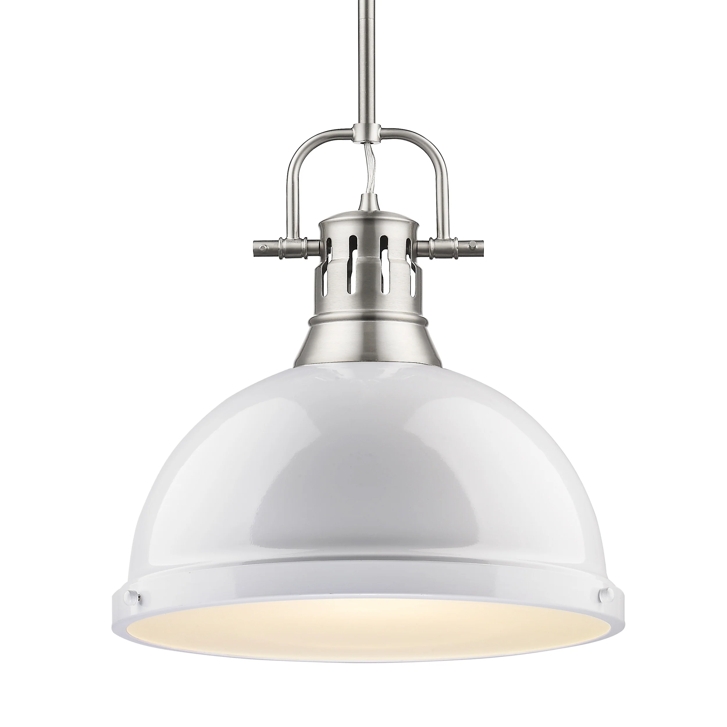 Duncan 1-light 14in Rod Hung Pendant in Pewter and White shade