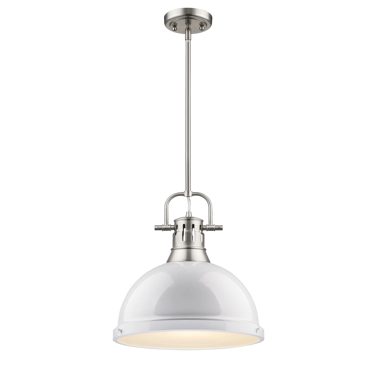 Duncan 1-light 14in Rod Hung Pendant in Pewter and White shade - Image 2