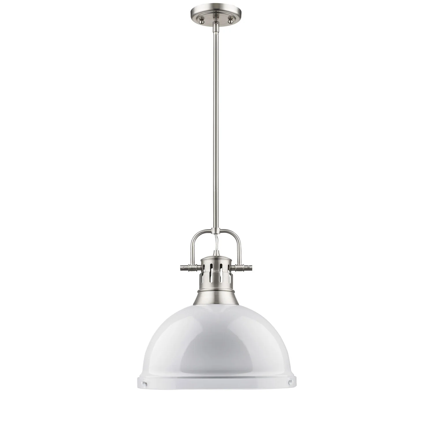 Duncan 1-light 14in Rod Hung Pendant in Pewter and White shade - Image 3