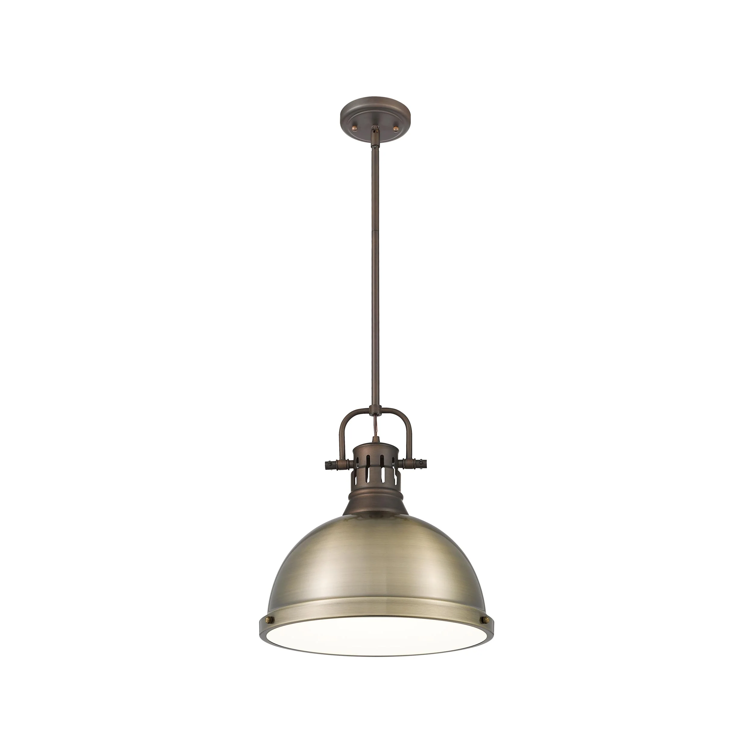 Duncan 1-light 14in Rod Hung Pendant in Rubbed Bronze and Aged Brass shade - Image 3