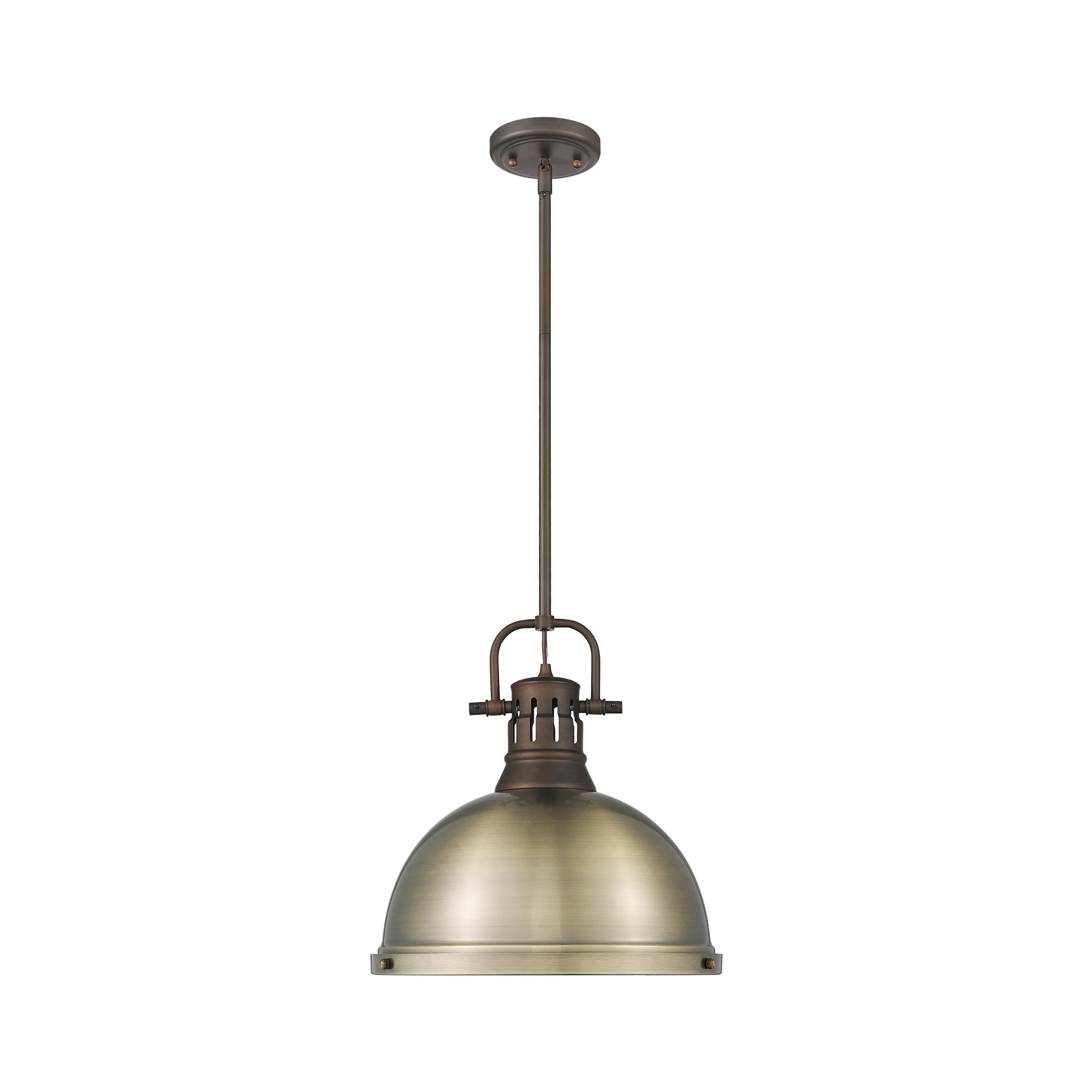 Duncan 1-light 14in Rod Hung Pendant in Rubbed Bronze and Aged Brass shade - Image 4