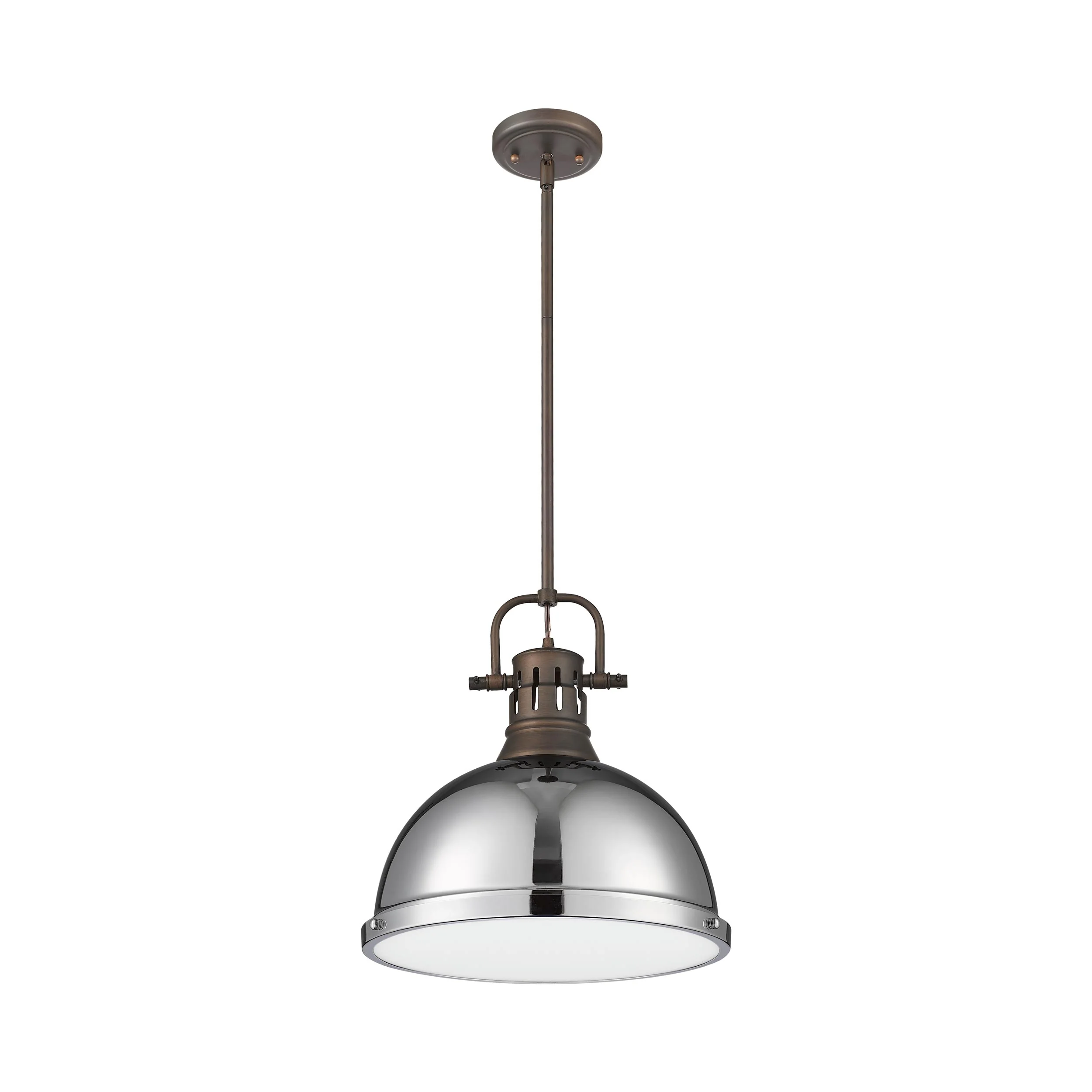 Duncan 1-light 14in Rod Hung Pendant in Rubbed Bronze and Chrome shade - Image 2