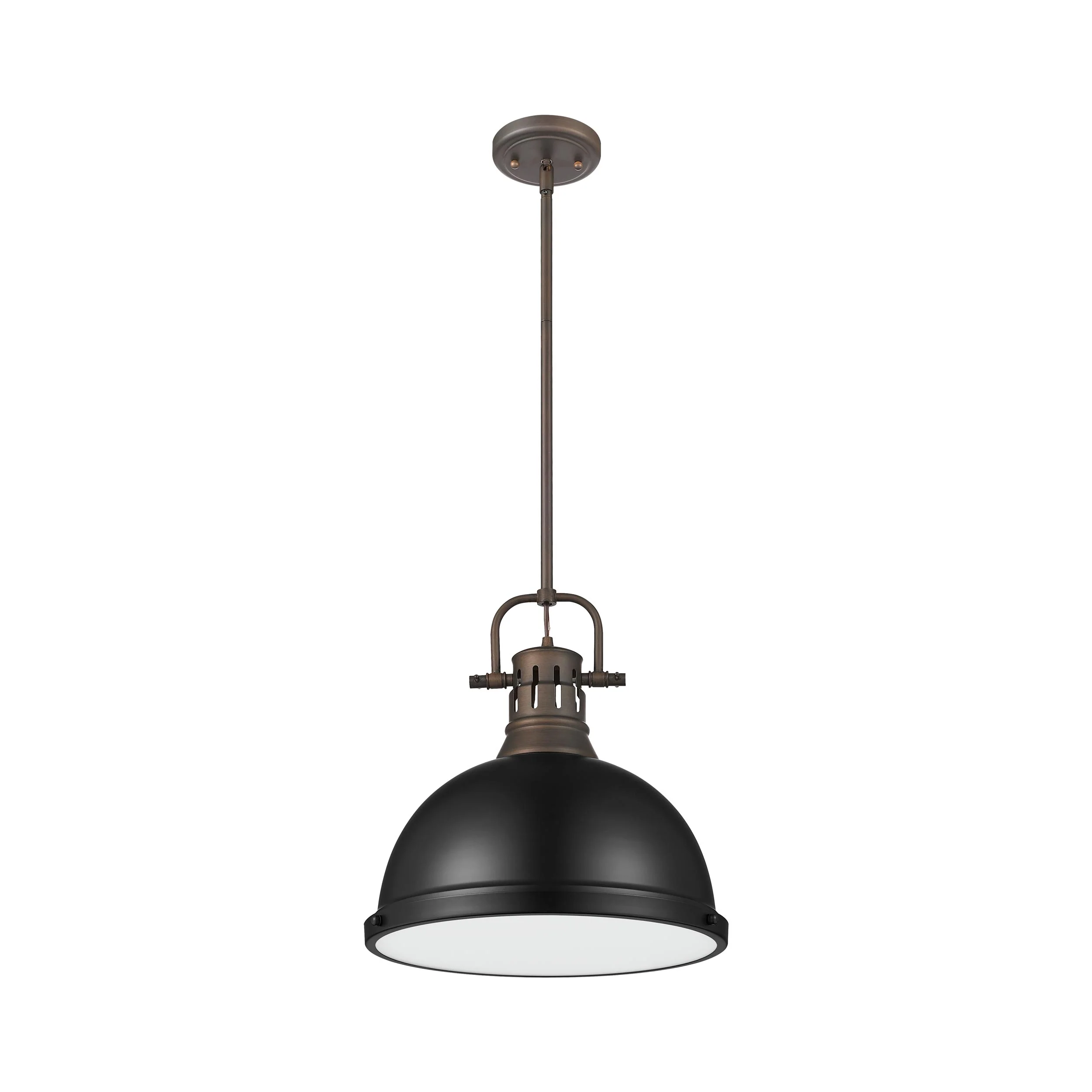 Duncan 1-light 14in Rod Hung Pendant in Rubbed Bronze and Matte Black shade - Image 2
