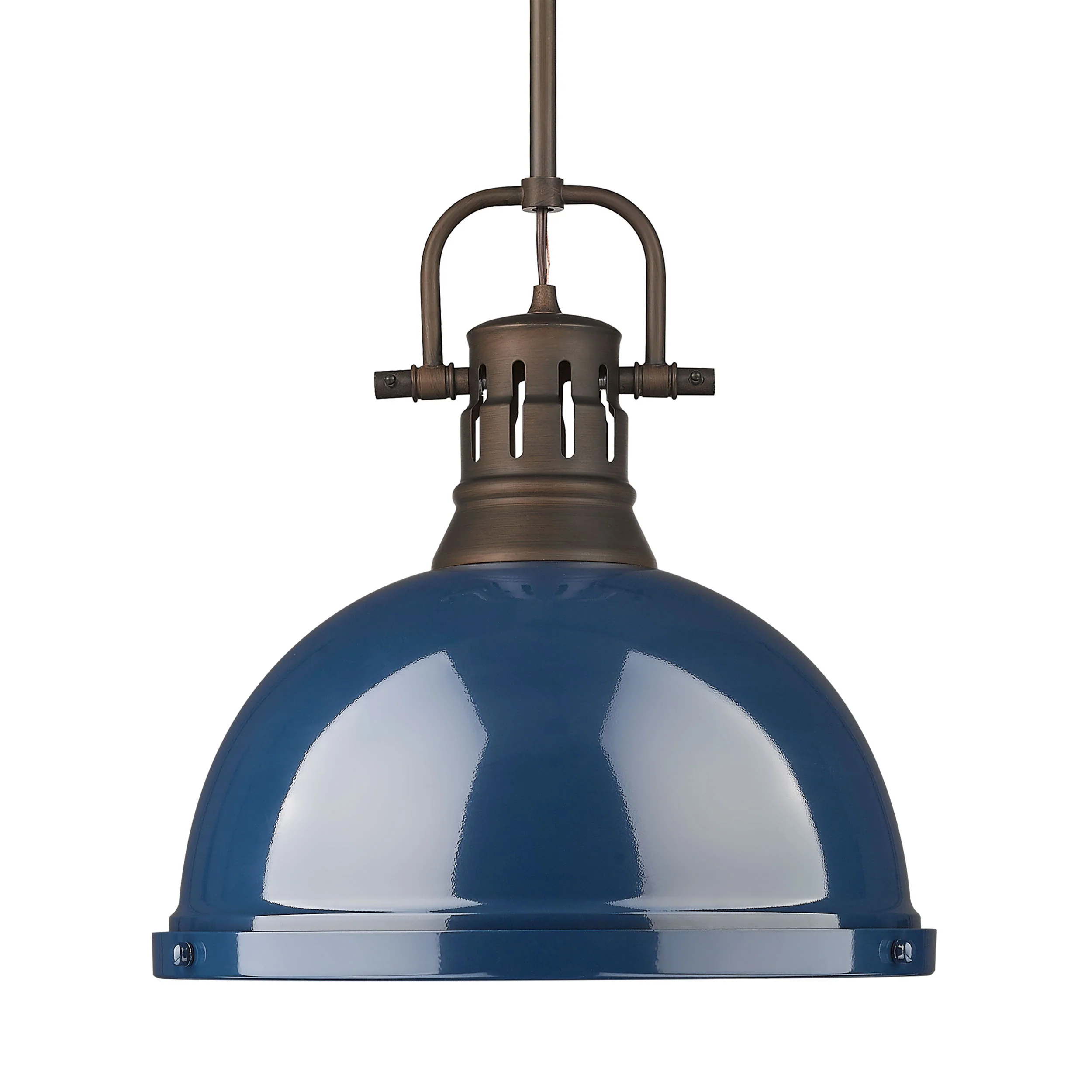 Duncan 1-light 14in Rod Hung Pendant in Rubbed Bronze and Navy Blue shade - Image 2