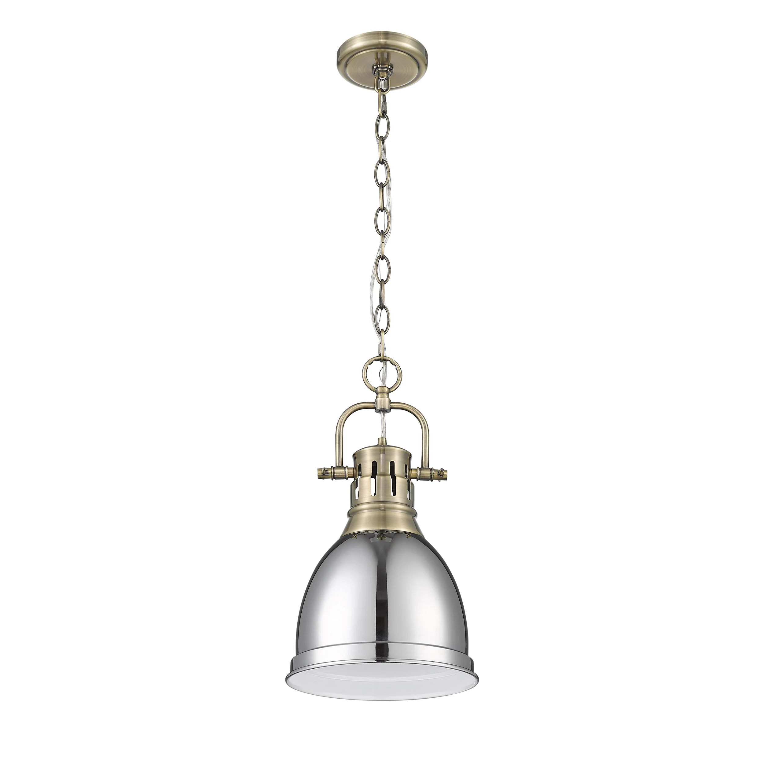 Duncan 1-light 9in Chain Hung Pendant in Aged Brass and Chrome shade - Image 3
