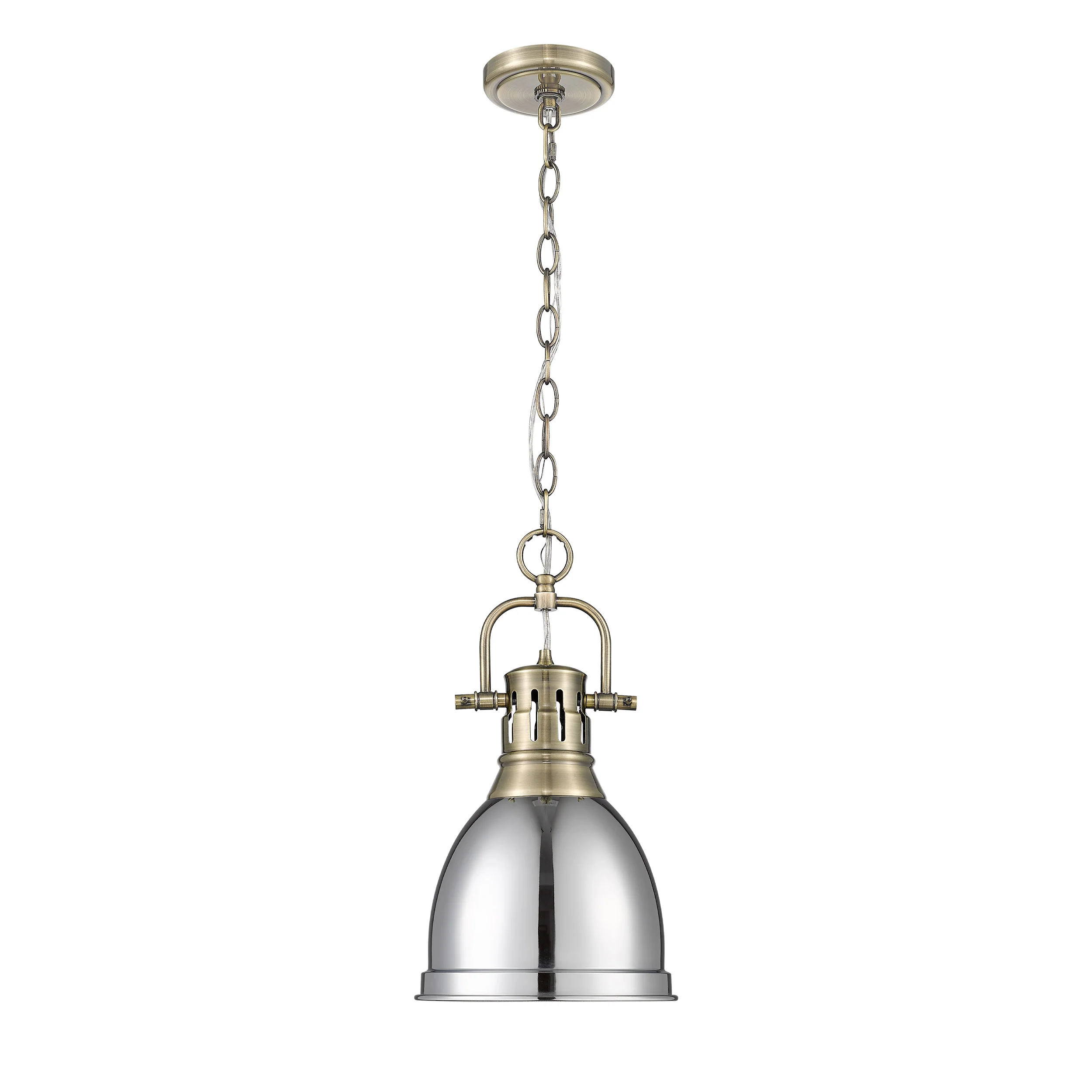 Duncan 1-light 9in Chain Hung Pendant in Aged Brass and Chrome shade - Image 4