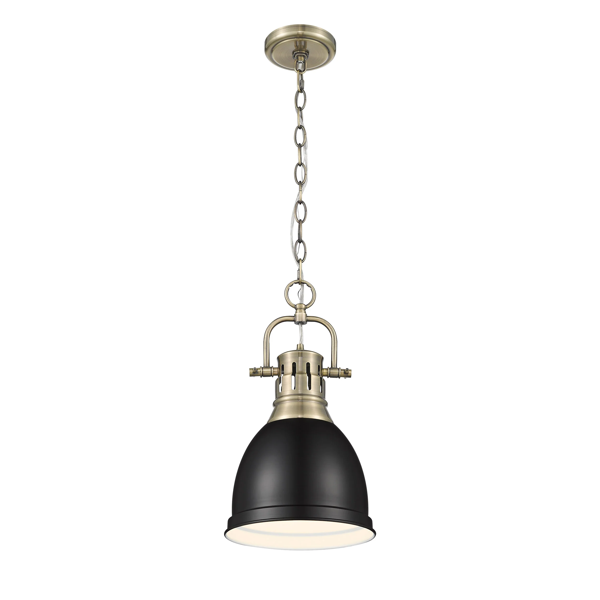 Duncan 1-light 9in Chain Hung Pendant in Aged Brass and Matte Black shade - Image 2