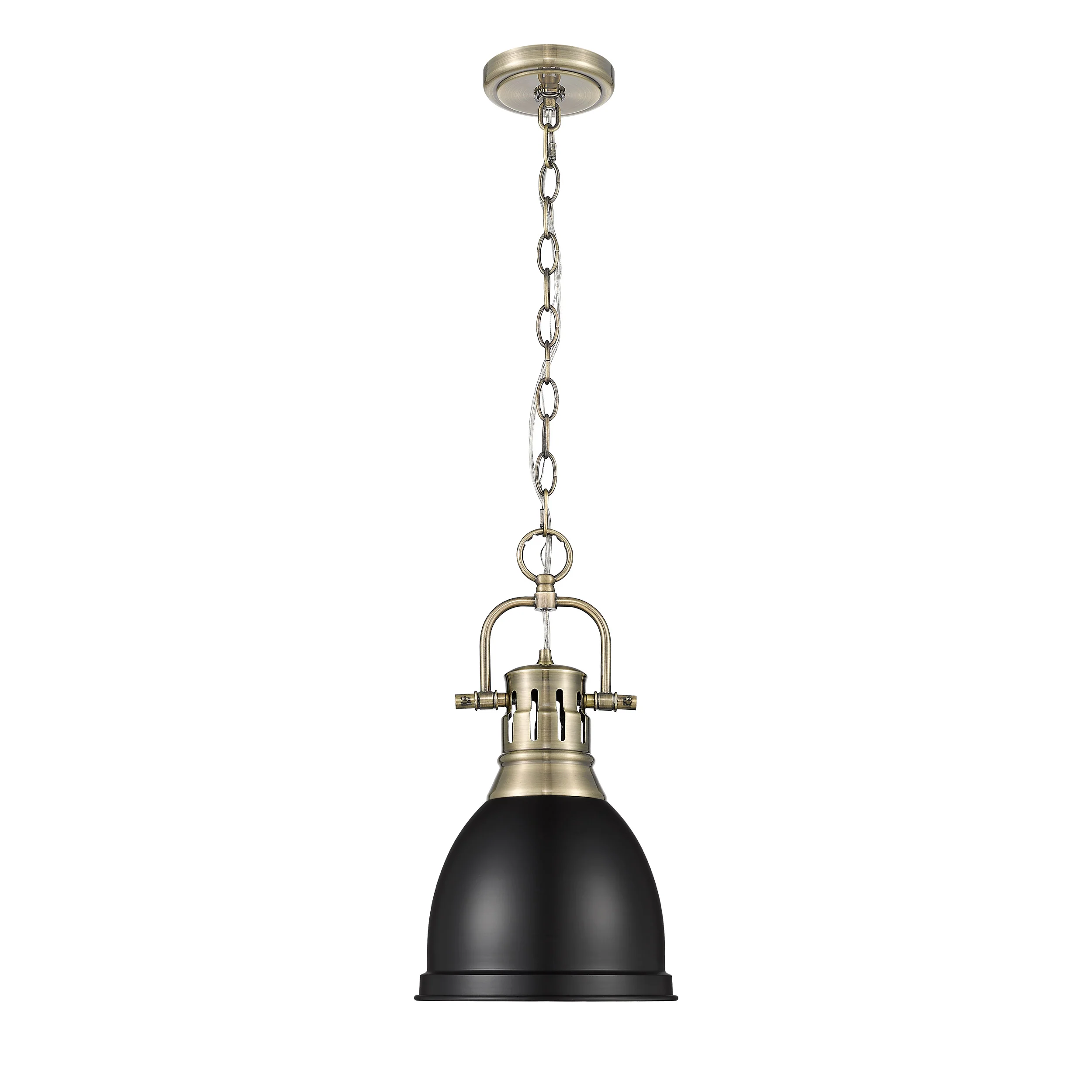 Duncan 1-light 9in Chain Hung Pendant in Aged Brass and Matte Black shade - Image 4