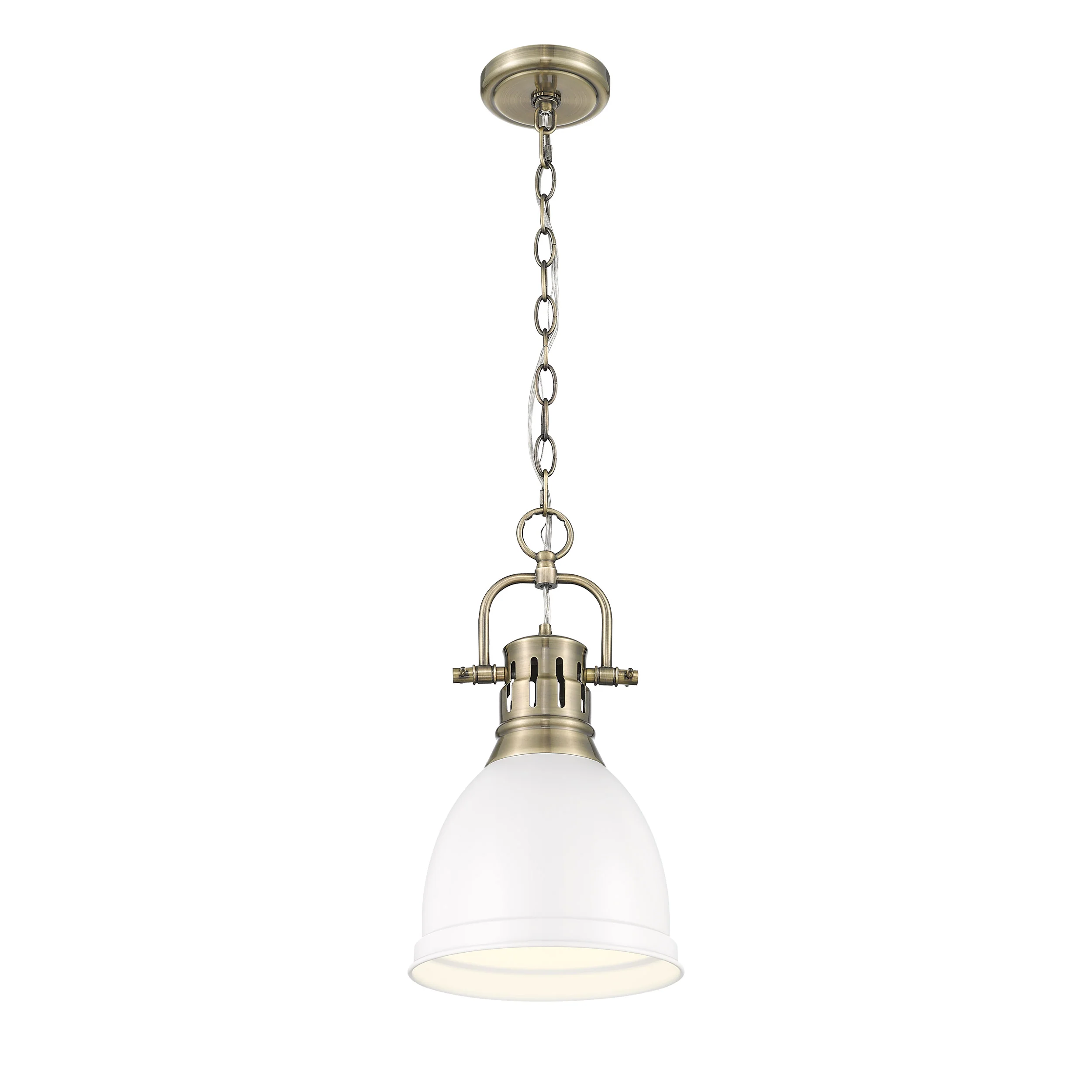 Duncan 1-light 9in Chain Hung Pendant in Aged Brass and Matte White shade - Image 2