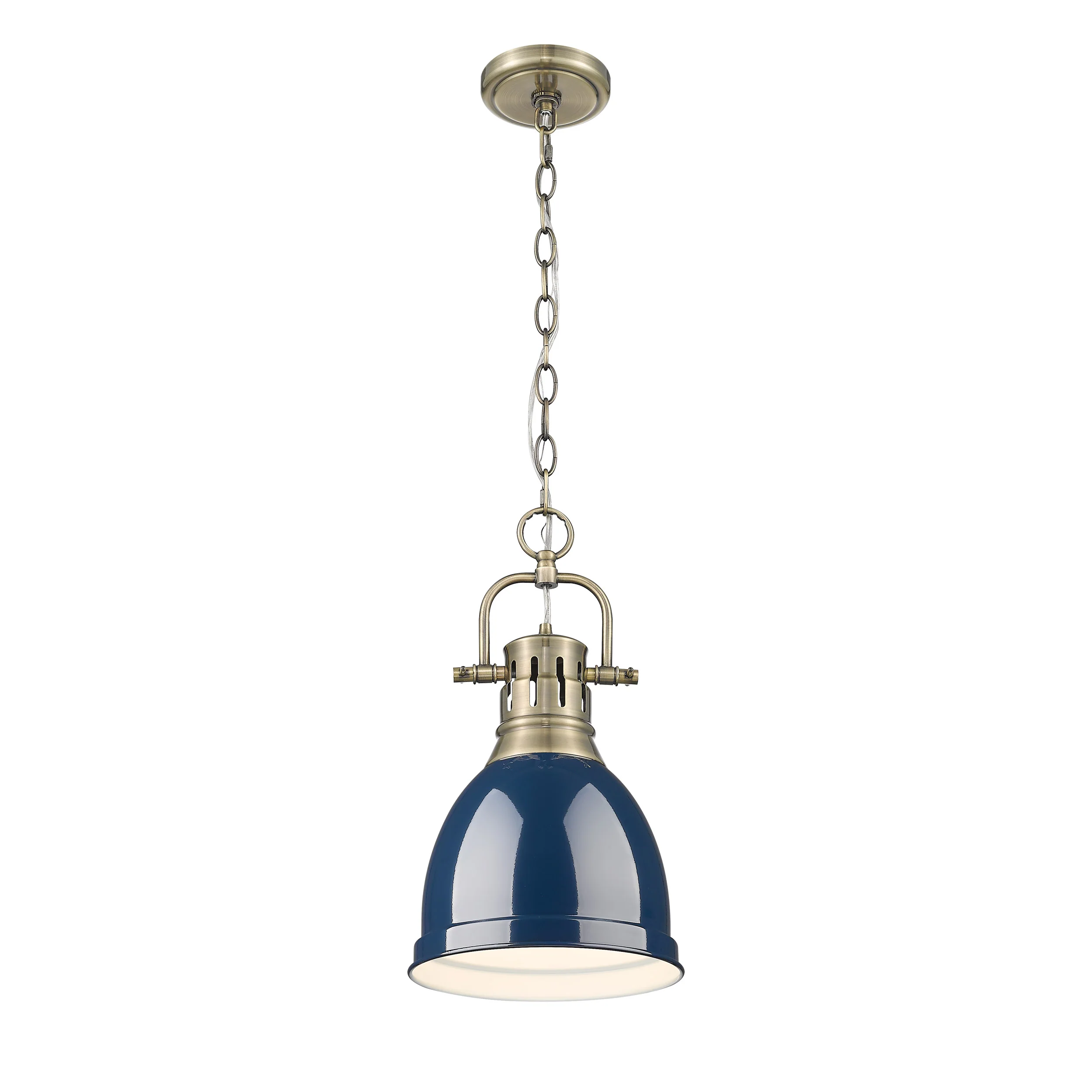 Duncan 1-light 9in Chain Hung Pendant in Aged Brass and Navy Blue shade - Image 2