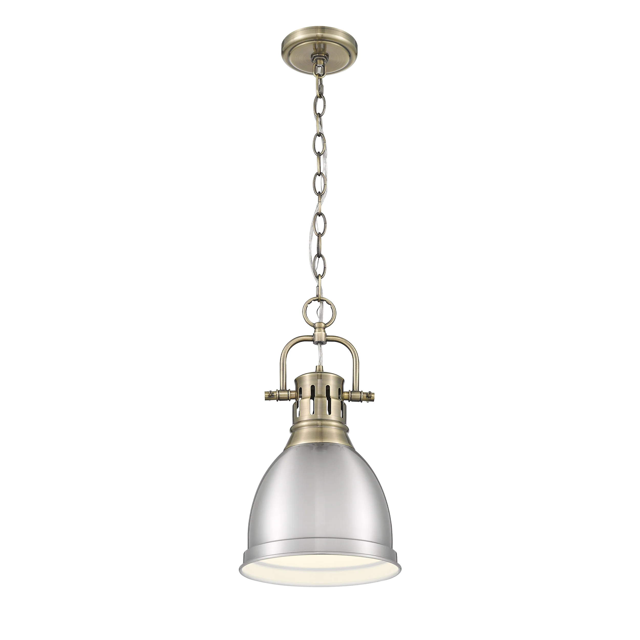 Duncan 1-light 9in Chain Hung Pendant in Aged Brass and Pewter shade - Image 2
