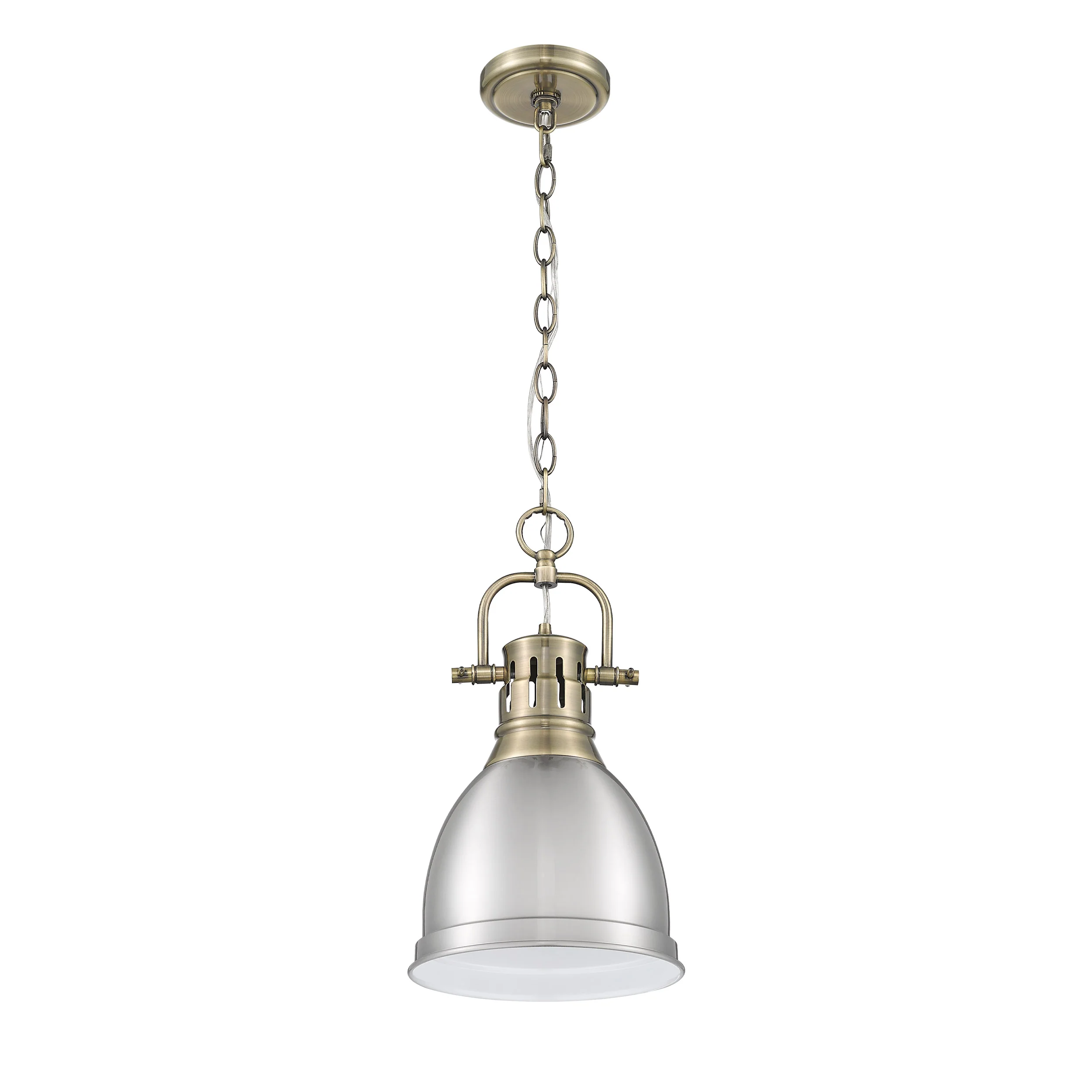 Duncan 1-light 9in Chain Hung Pendant in Aged Brass and Pewter shade - Image 3