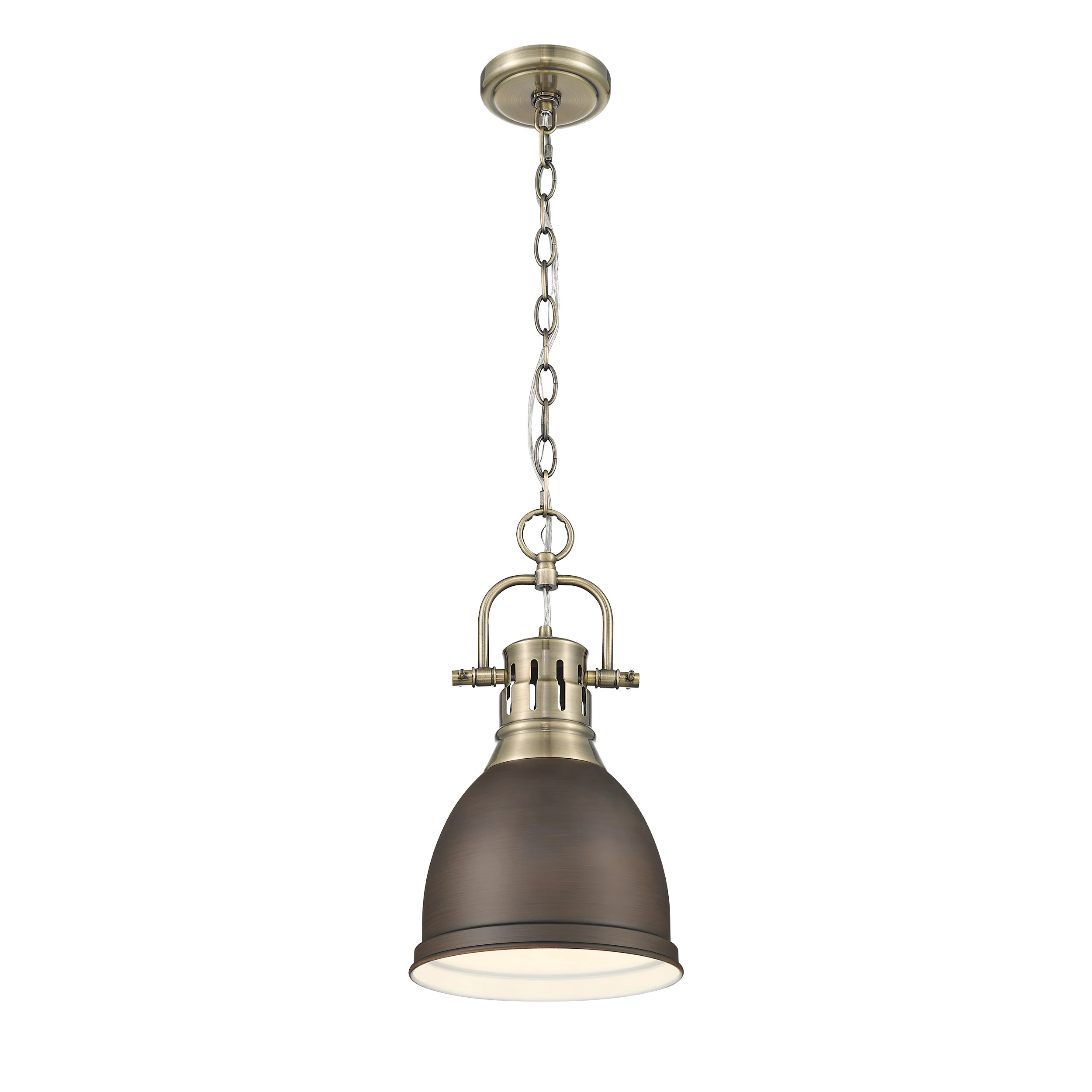 Duncan 1-light 9in Chain Hung Pendant in Aged Brass and Rubbed Bronze shade - Image 3