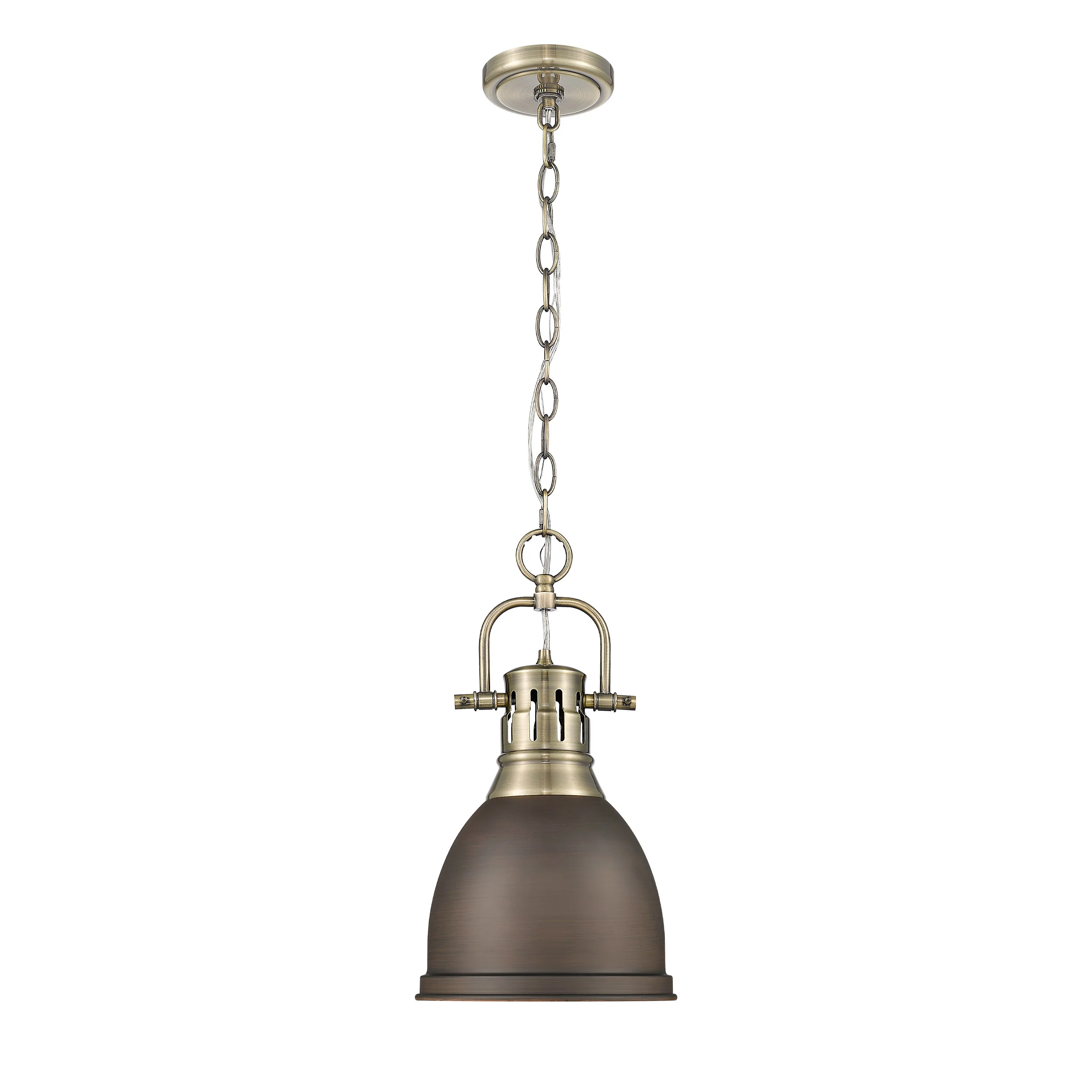 Duncan 1-light 9in Chain Hung Pendant in Aged Brass and Rubbed Bronze shade - Image 4