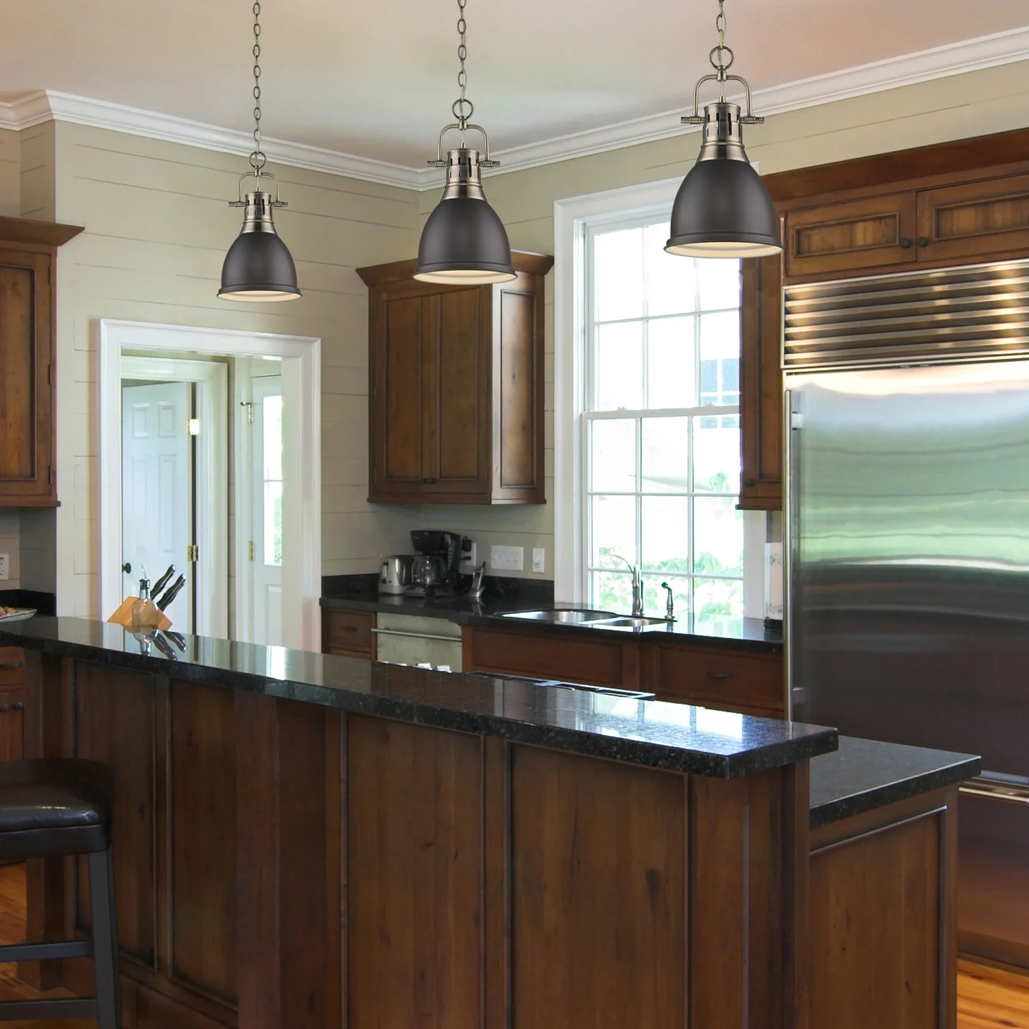Duncan 1-light 9in Chain Hung Pendant in Aged Brass and Rubbed Bronze shade - Image 5