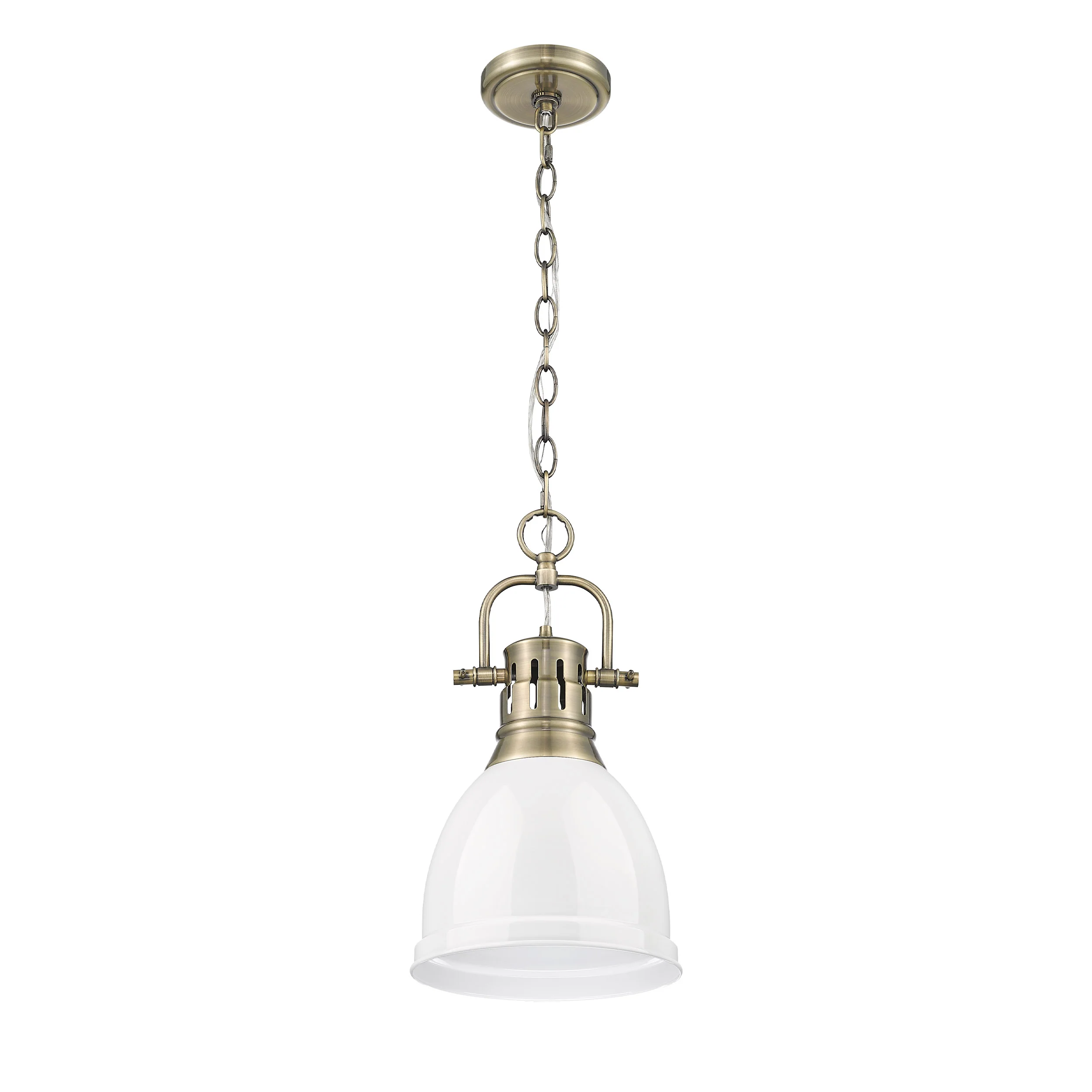 Duncan 1-light 9in Chain Hung Pendant in Aged Brass and White shade - Image 3