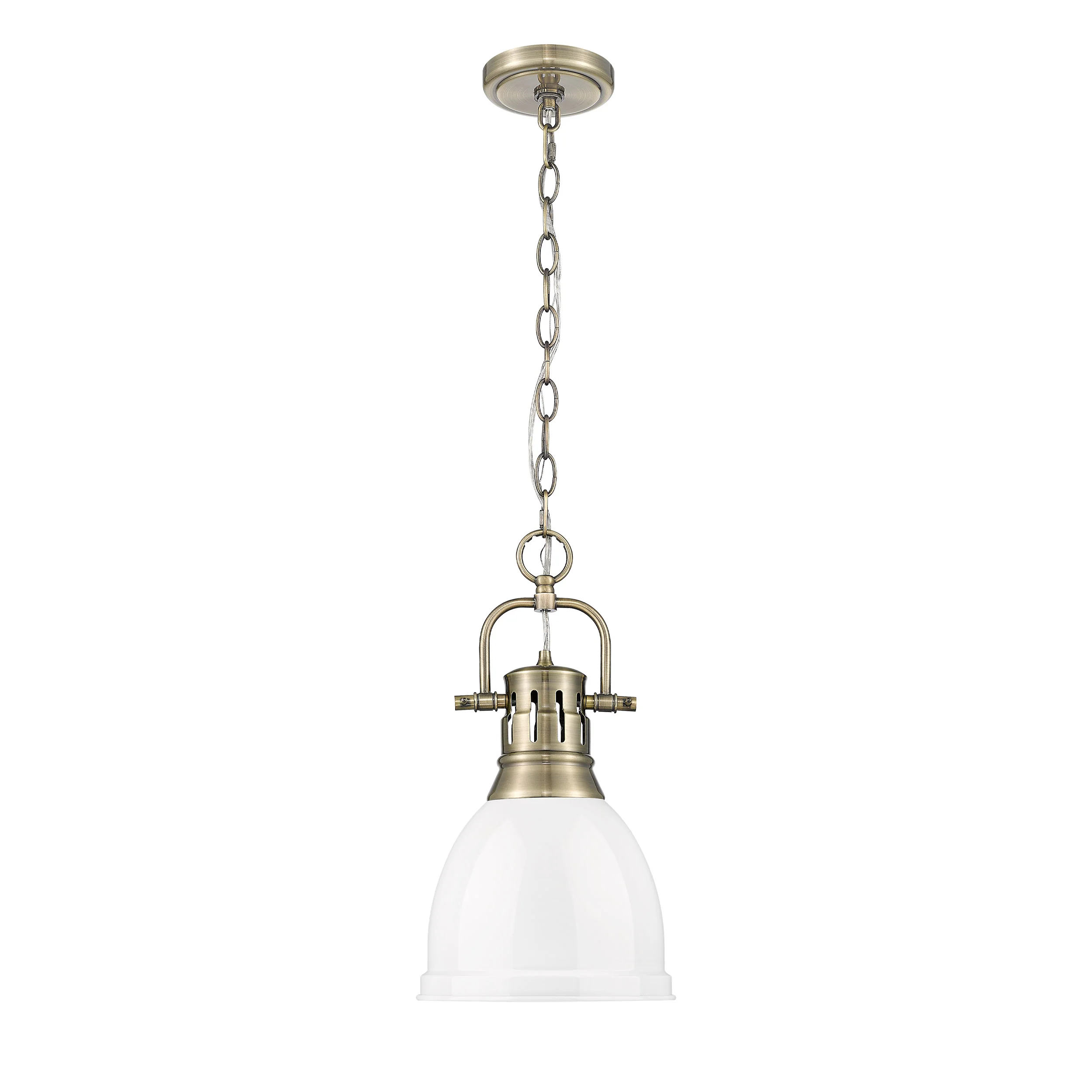 Duncan 1-light 9in Chain Hung Pendant in Aged Brass and White shade - Image 4