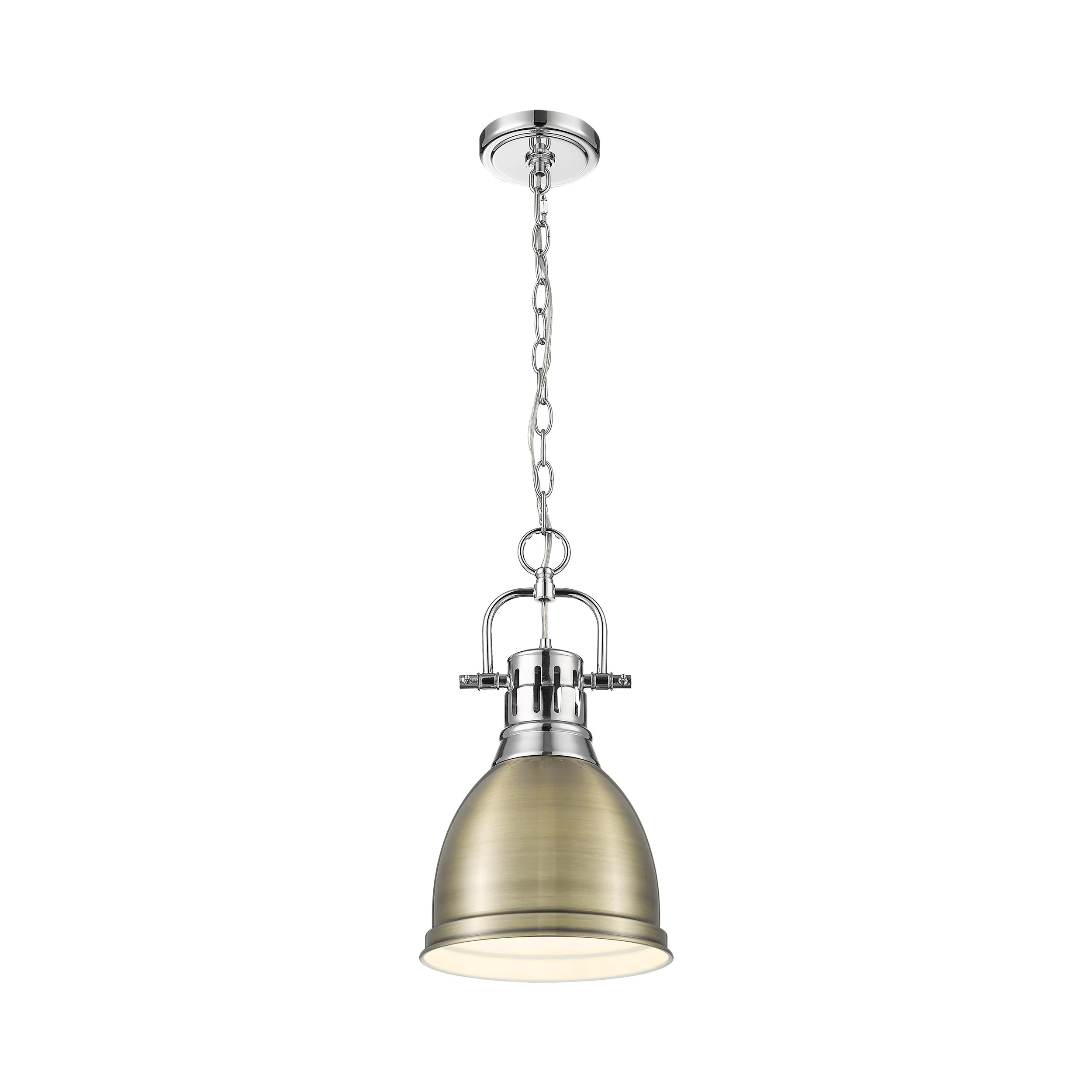 Duncan 1-light 9in Chain Hung Pendant in Chrome and Aged Brass shade - Image 2
