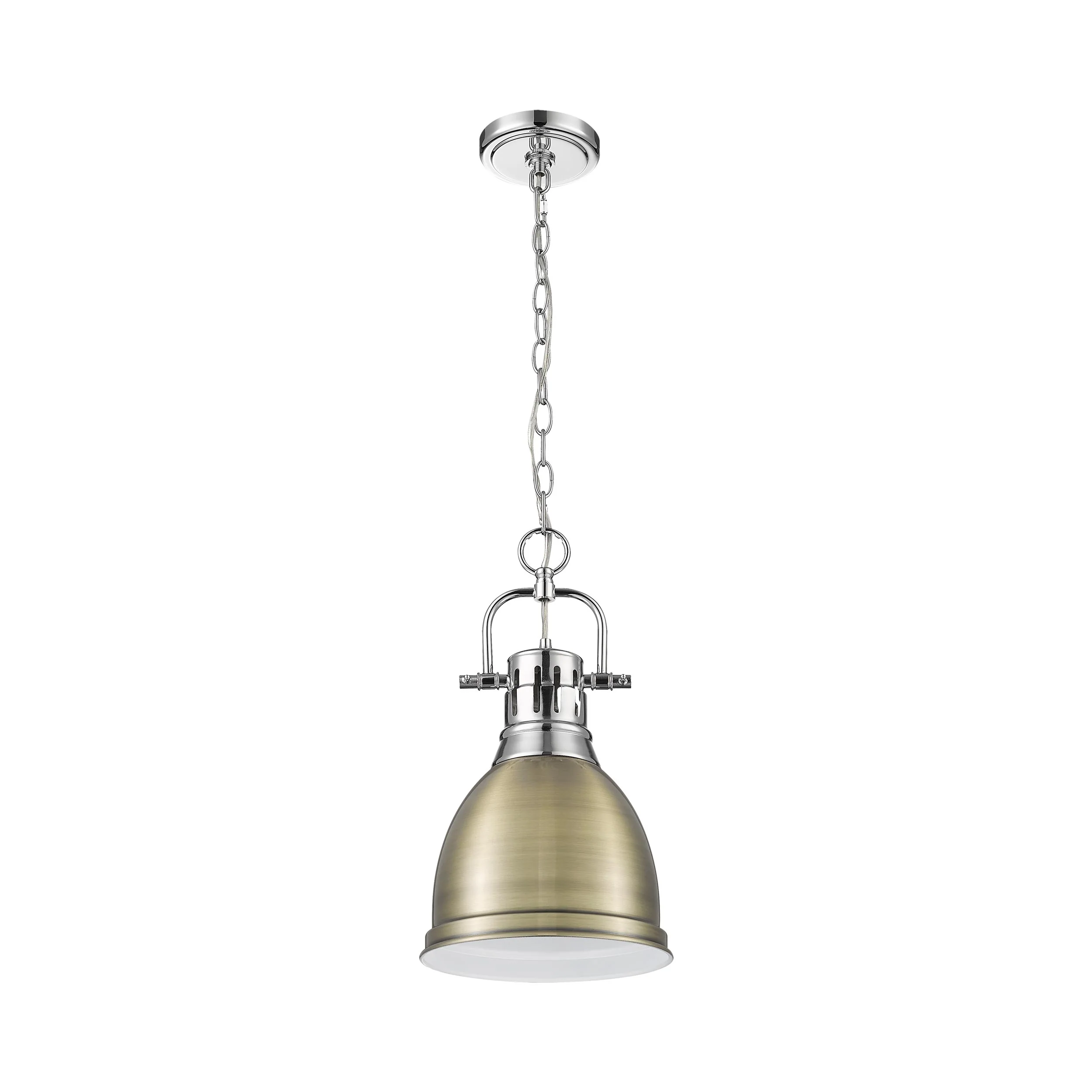 Duncan 1-light 9in Chain Hung Pendant in Chrome and Aged Brass shade - Image 3