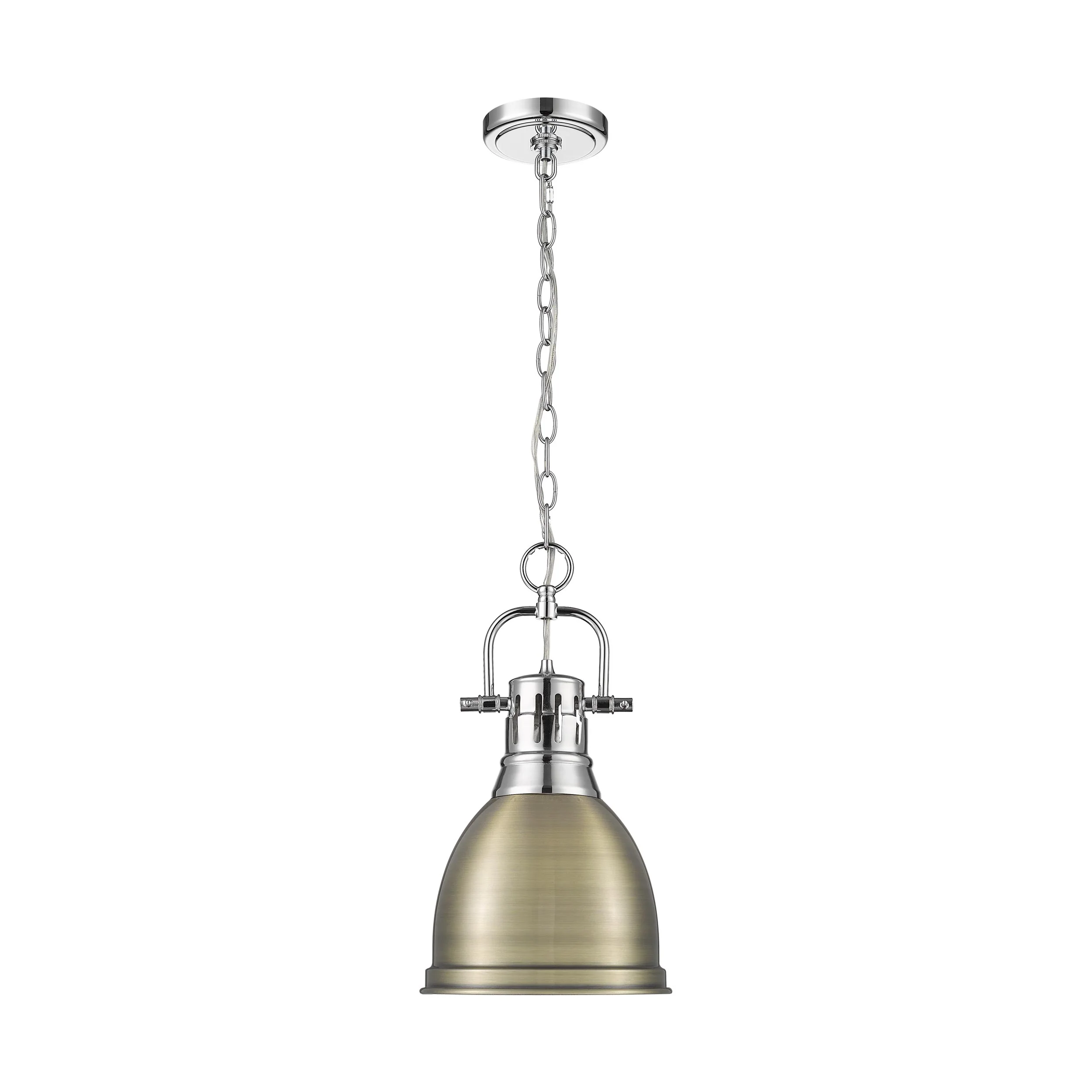 Duncan 1-light 9in Chain Hung Pendant in Chrome and Aged Brass shade - Image 4