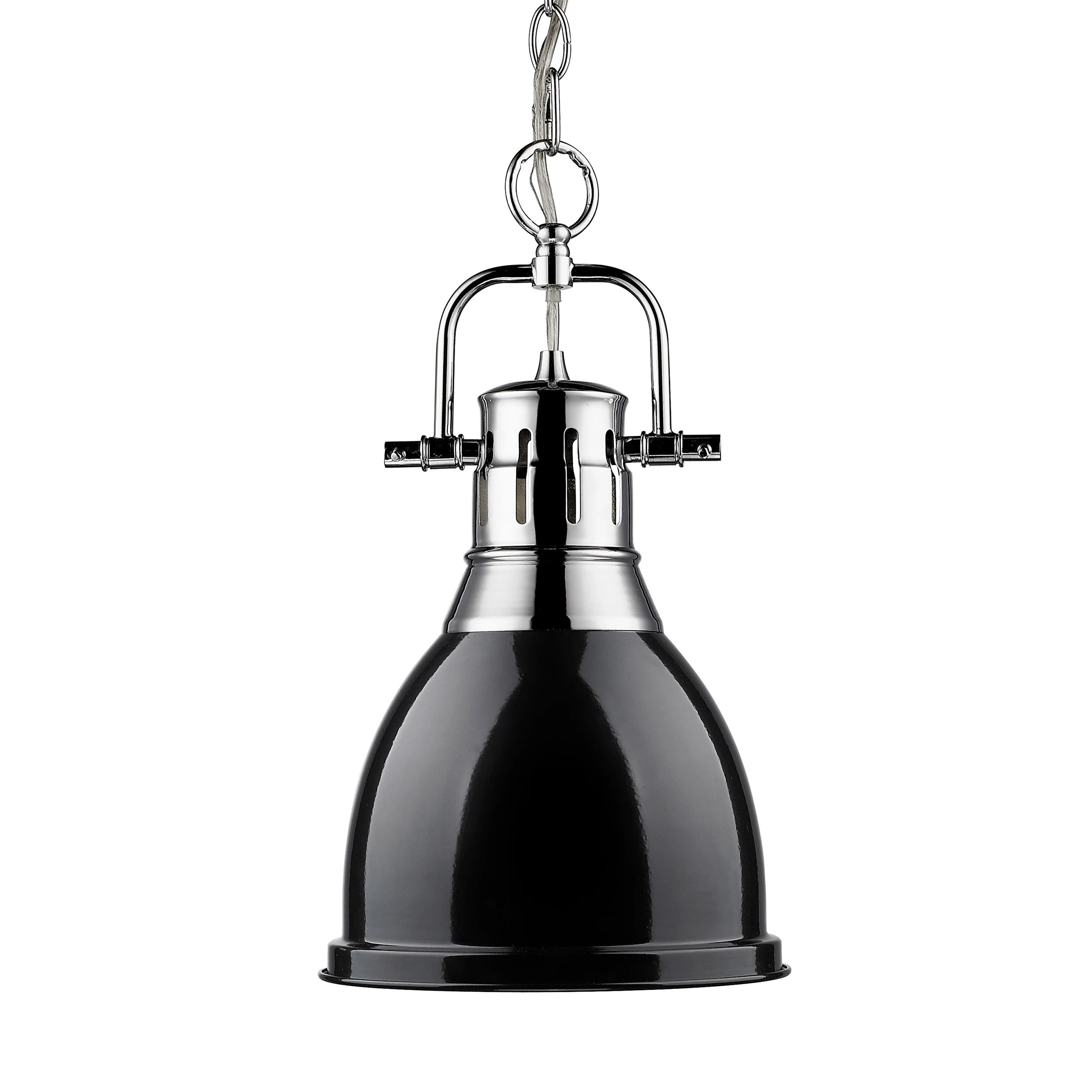 Duncan 1-light 9in Chain Hung Pendant in Chrome and Black shade