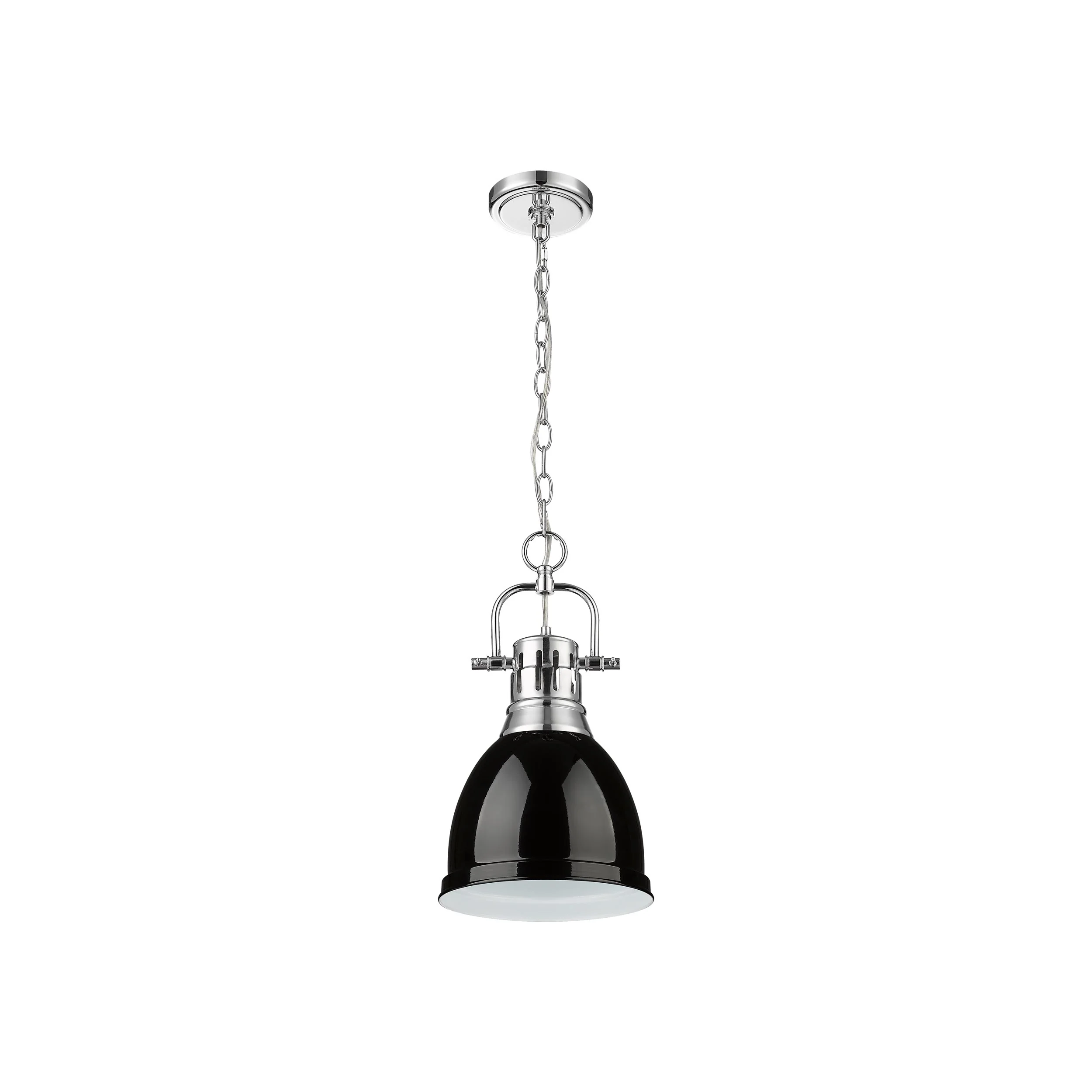 Duncan 1-light 9in Chain Hung Pendant in Chrome and Black shade - Image 2
