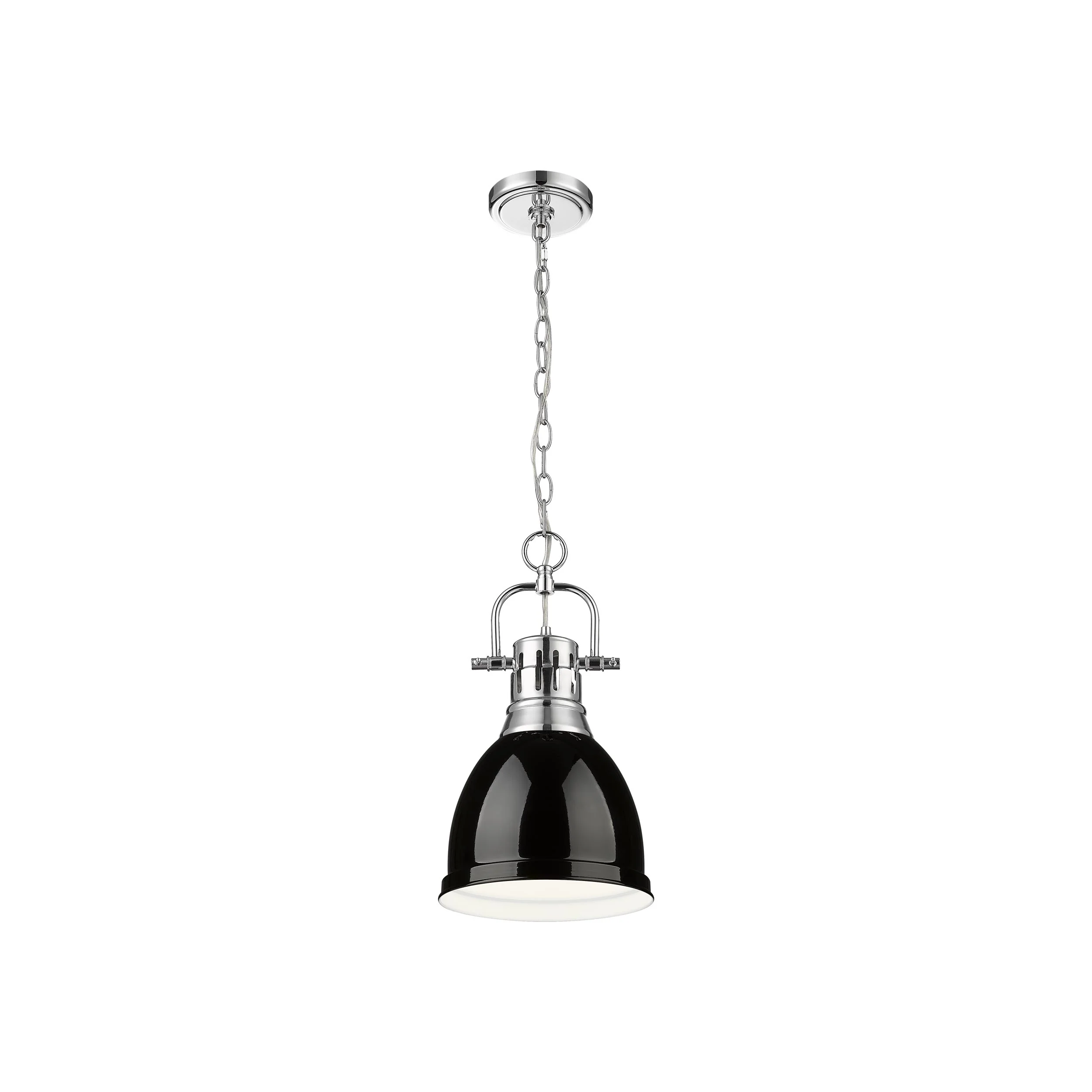 Duncan 1-light 9in Chain Hung Pendant in Chrome and Black shade - Image 3