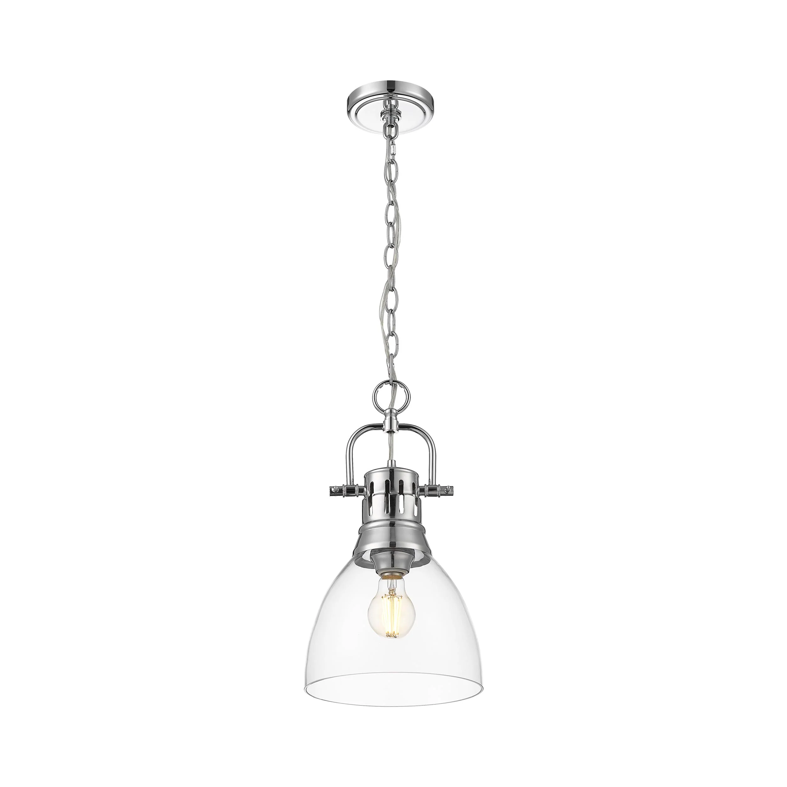 Duncan 1-light 9in chain hung Pendant in Chrome and Clear Glass - Image 2