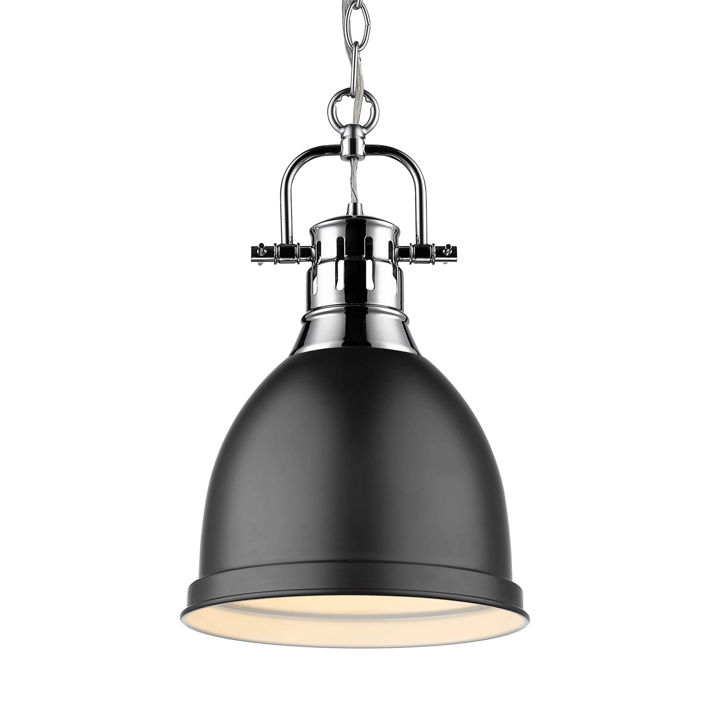 Duncan 1-light 9in Chain Hung Pendant in Chrome and Matte Black shade