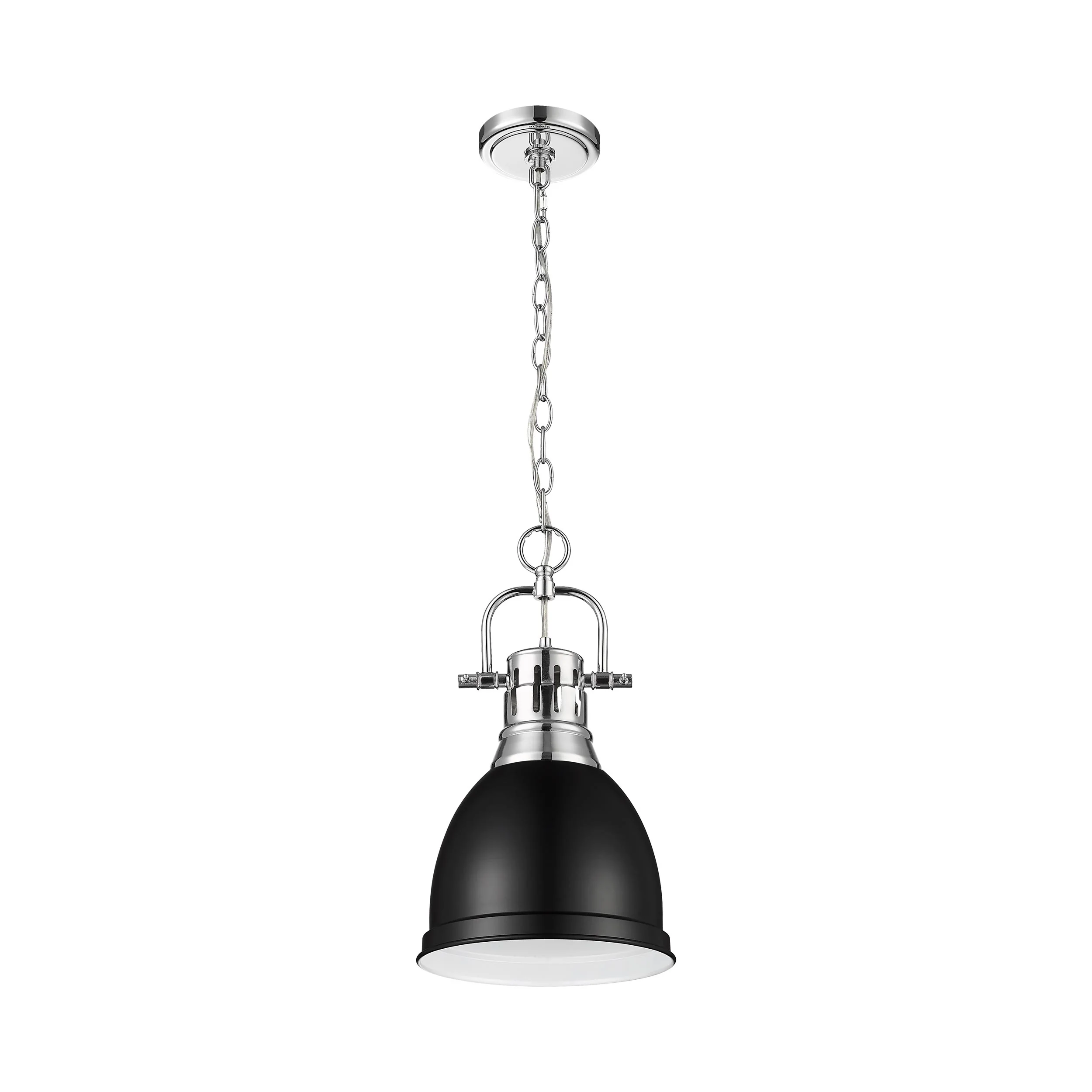 Duncan 1-light 9in Chain Hung Pendant in Chrome and Matte Black shade - Image 2