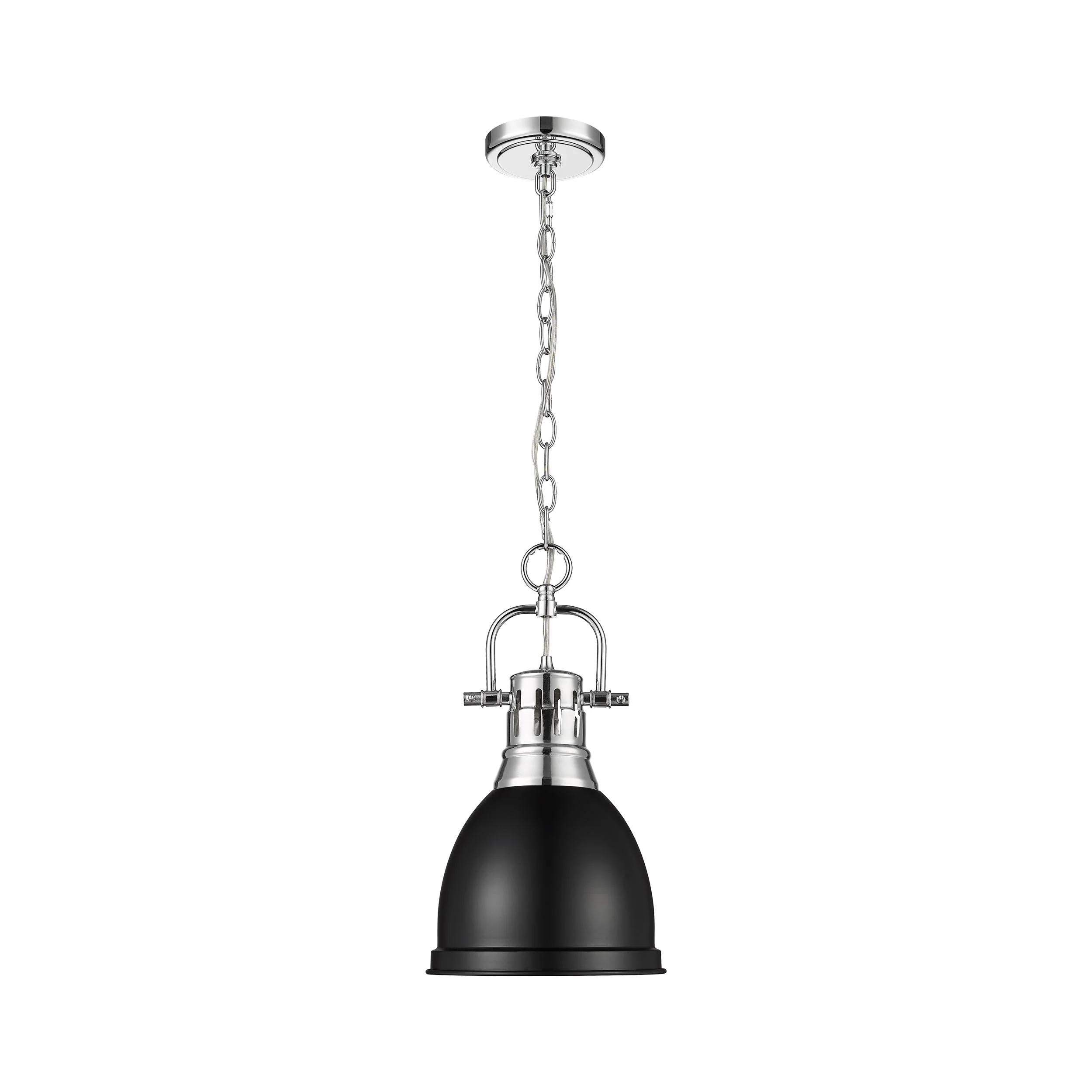 Duncan 1-light 9in Chain Hung Pendant in Chrome and Matte Black shade - Image 4