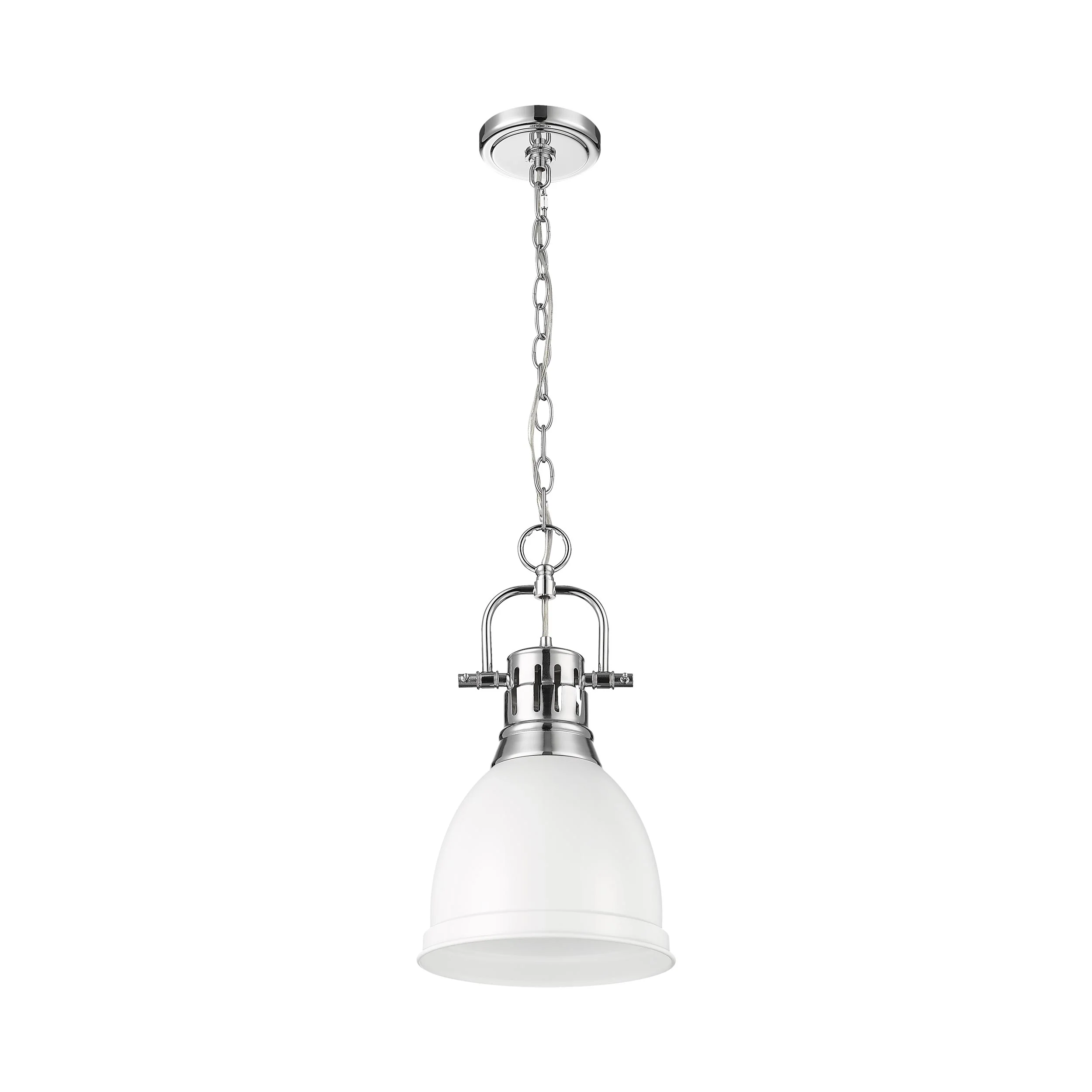 Duncan 1-light 9in Chain Hung Pendant in Chrome and Matte White shade - Image 3
