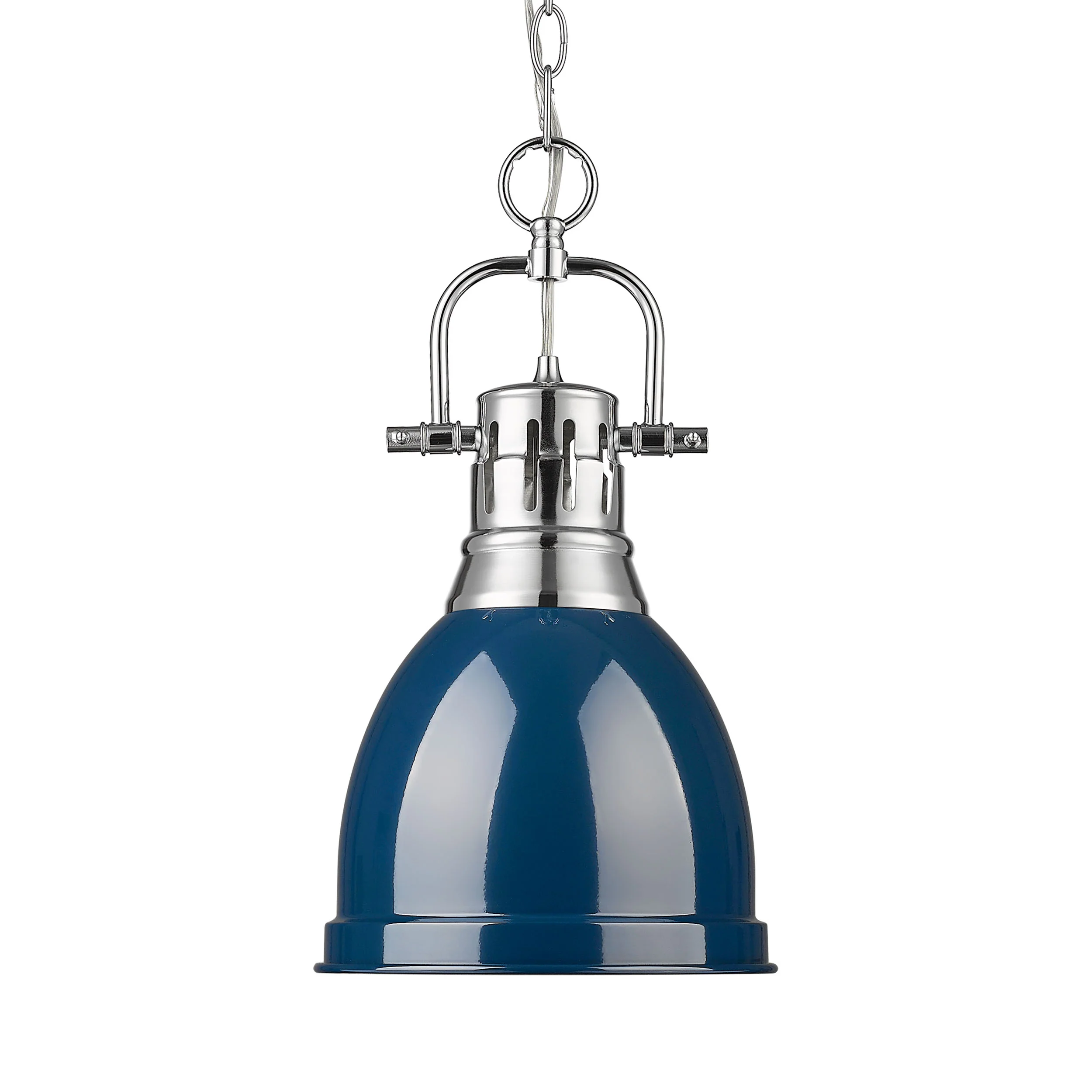 Duncan 1-light 9in Chain Hung Pendant in Chrome and Navy Blue shade