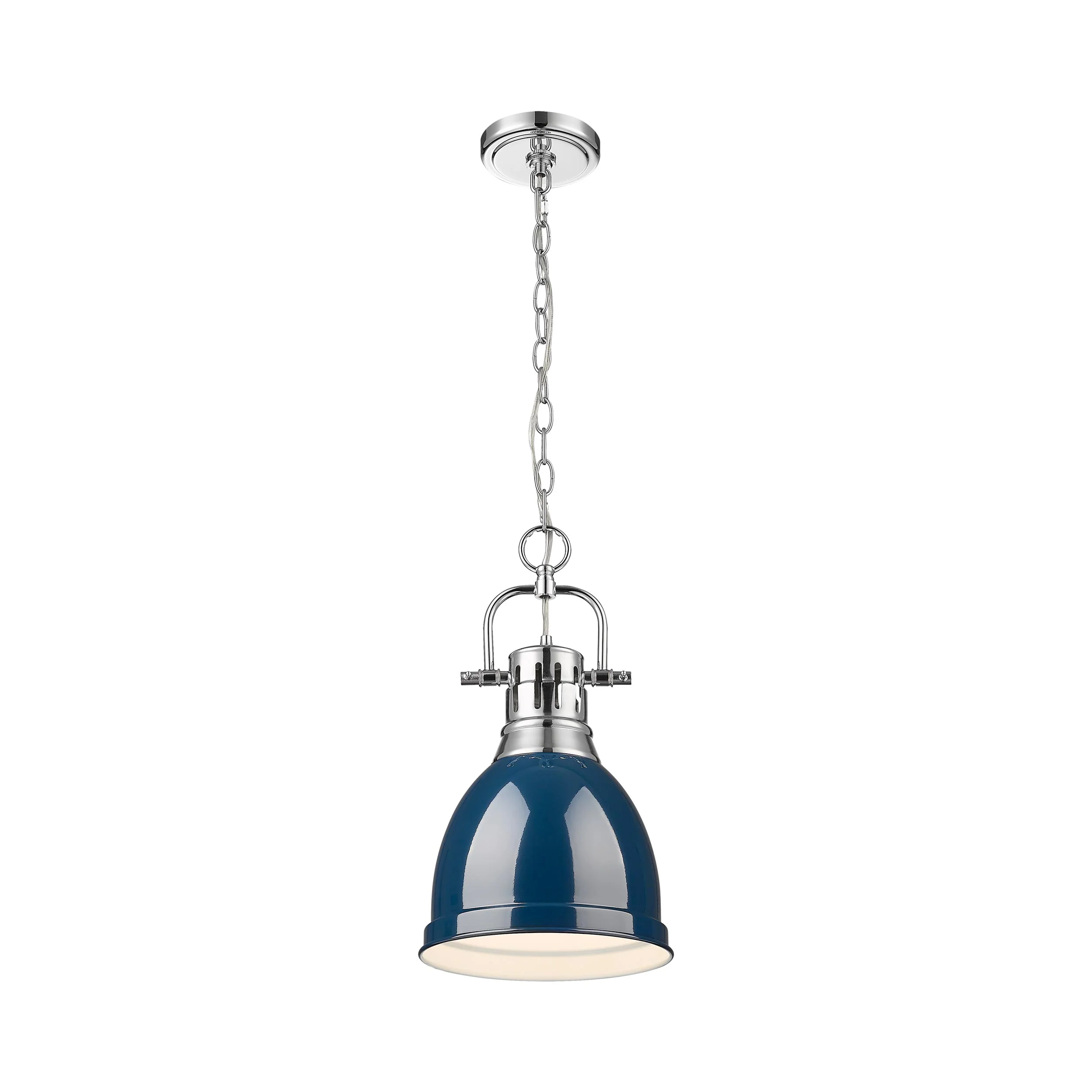 Duncan 1-light 9in Chain Hung Pendant in Chrome and Navy Blue shade - Image 2