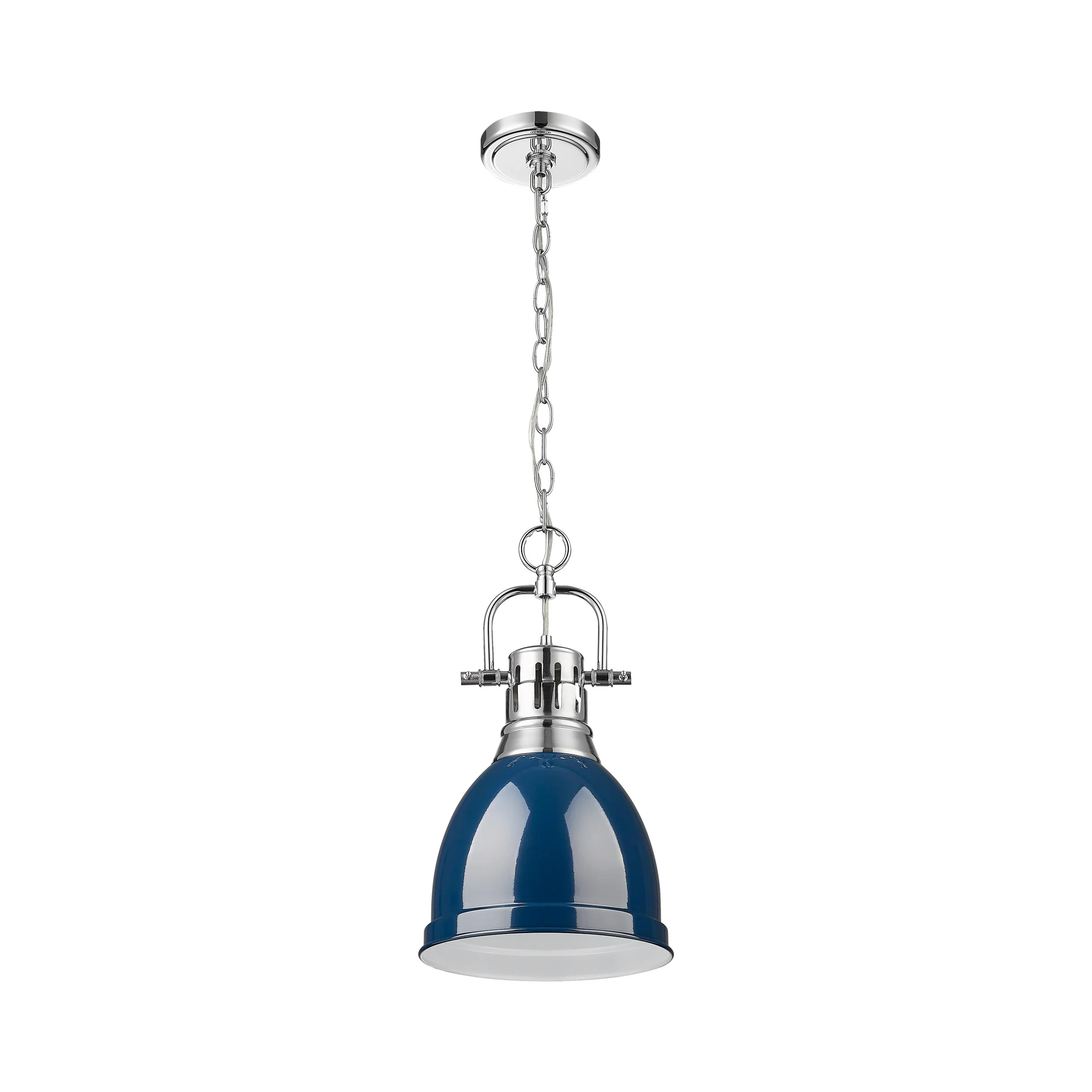 Duncan 1-light 9in Chain Hung Pendant in Chrome and Navy Blue shade - Image 3