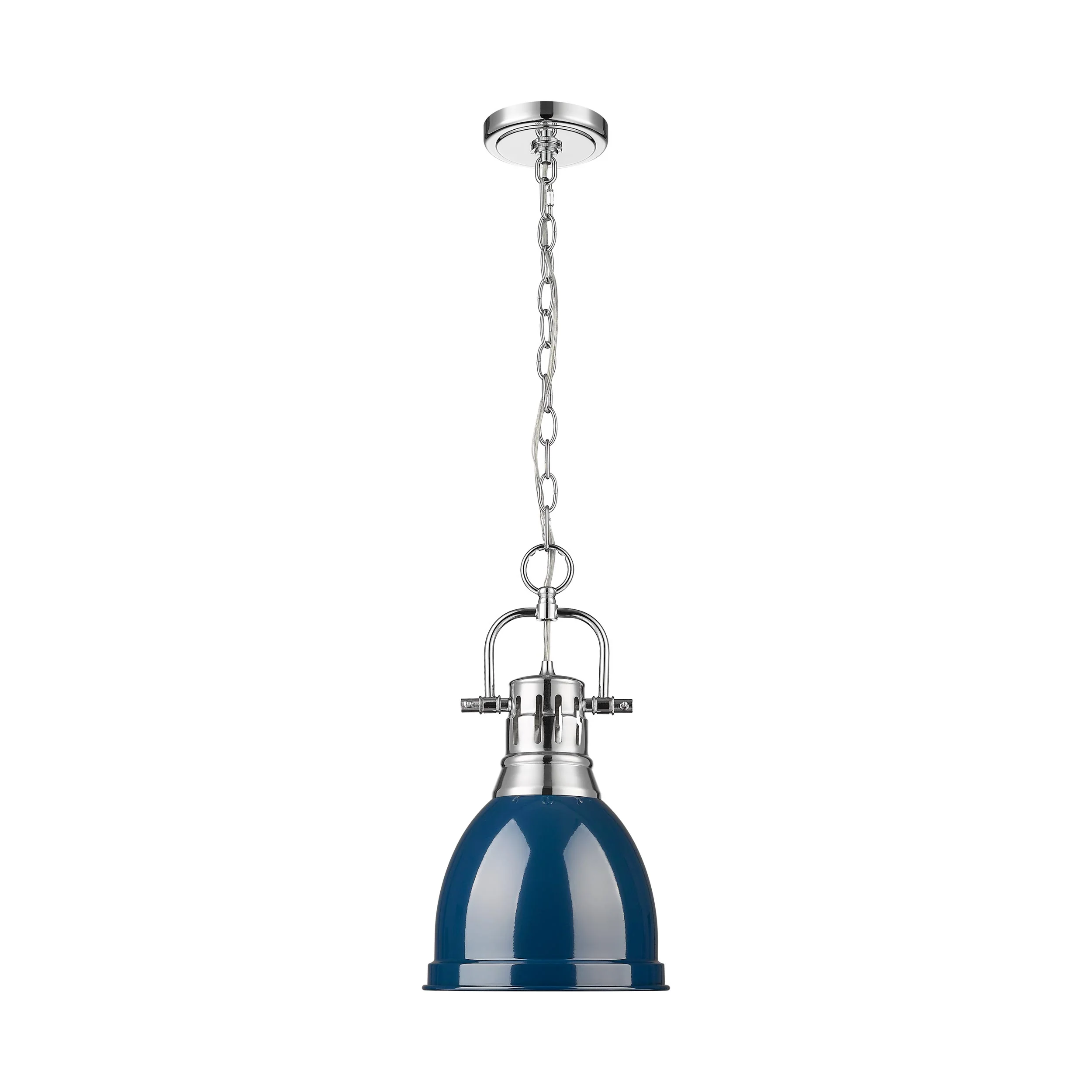 Duncan 1-light 9in Chain Hung Pendant in Chrome and Navy Blue shade - Image 4