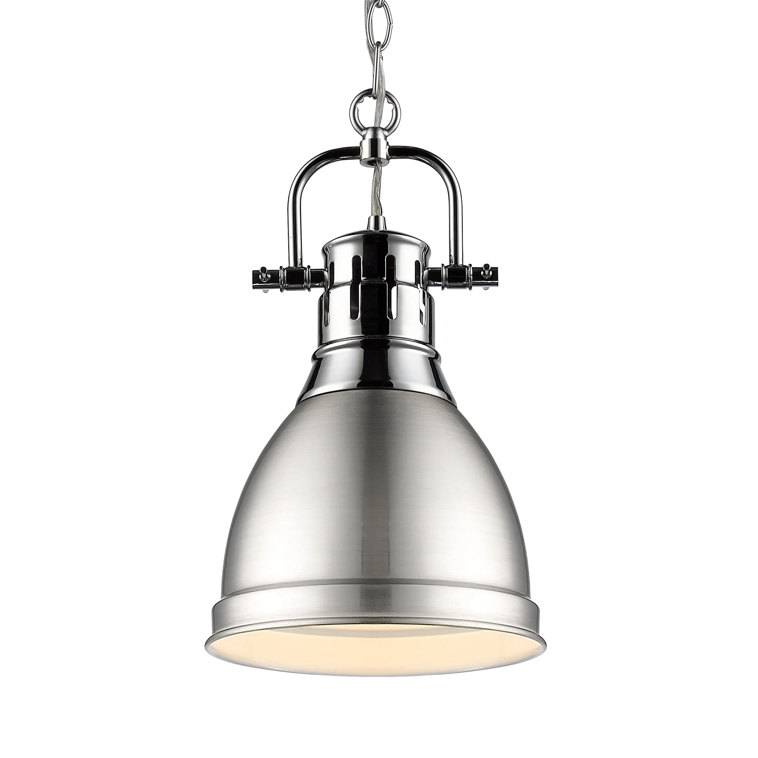 Duncan 1-light 9in Chain Hung Pendant in Chrome and Pewter shade