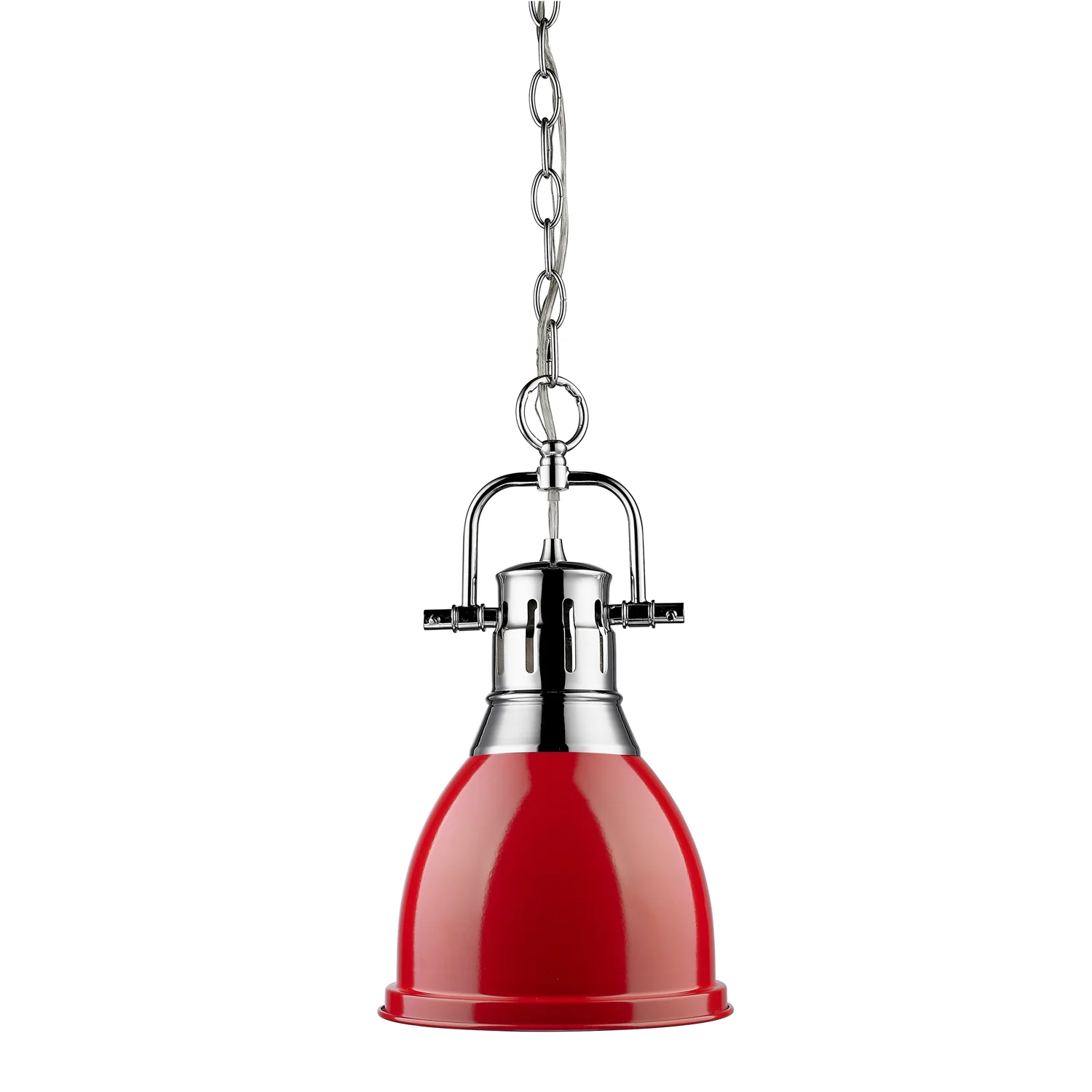 Duncan 1-light 9in Chain Hung Pendant in Chrome and Red shade - Image 3