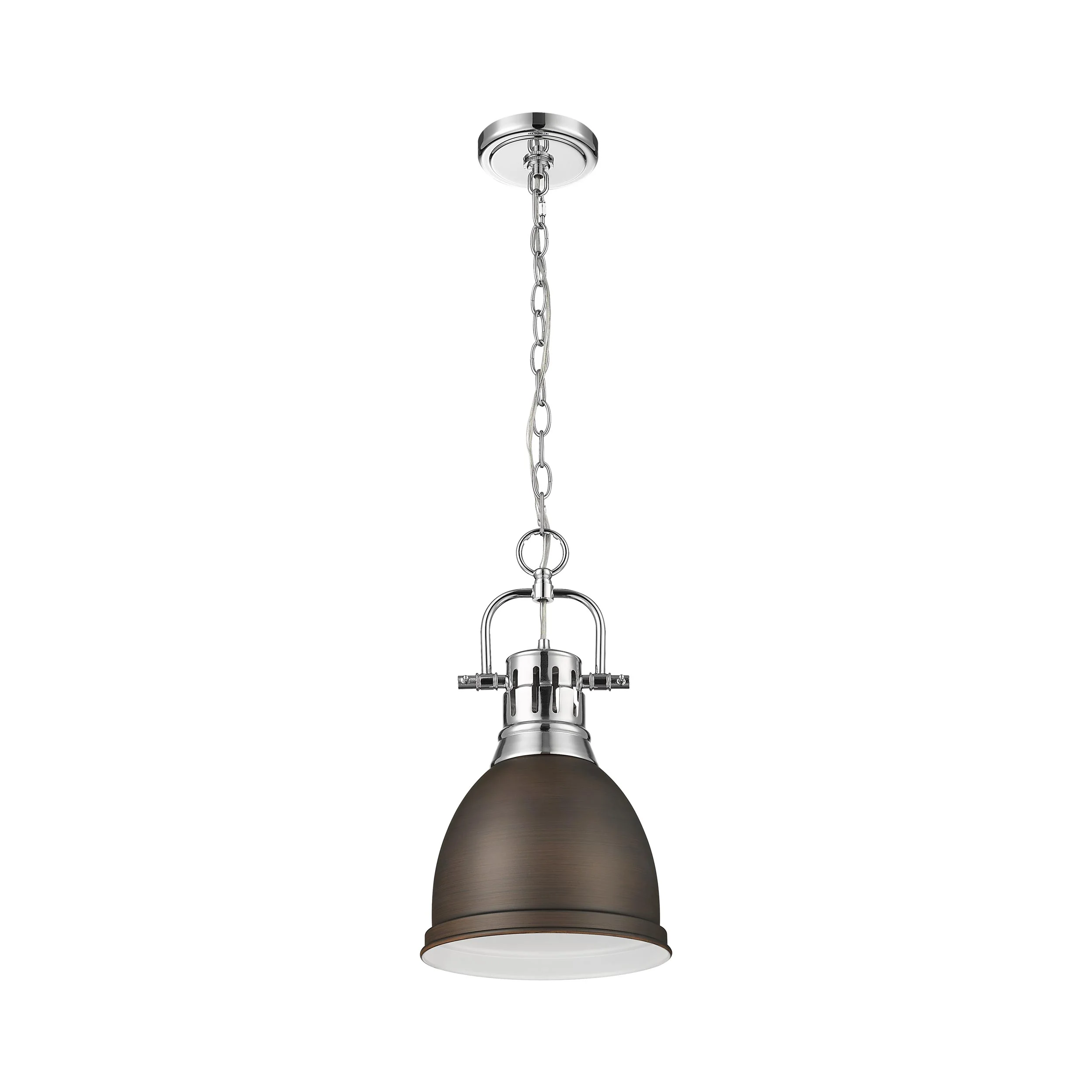 Duncan 1-light 9in Chain Hung Pendant in Chrome and Rubbed Bronze shade - Image 2