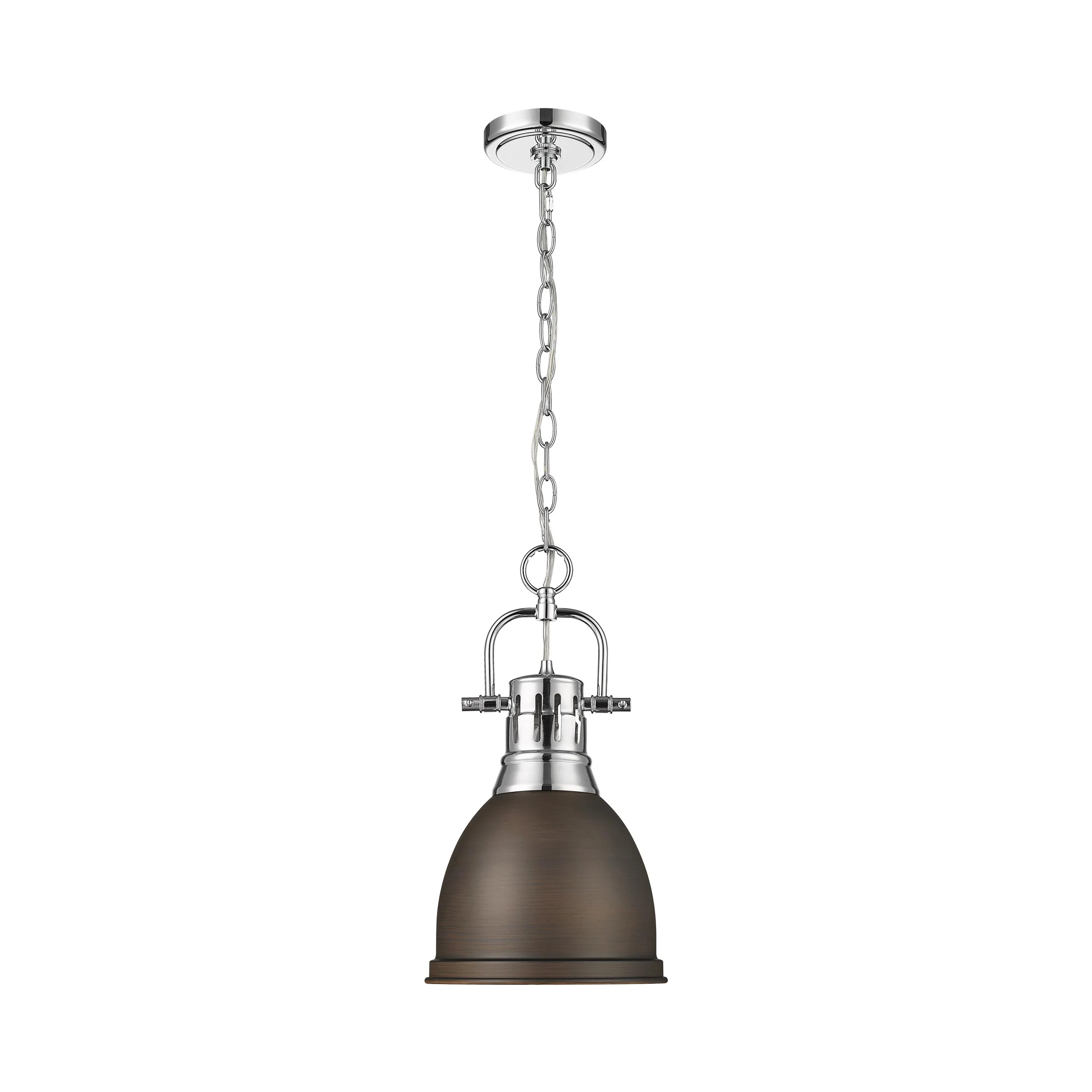 Duncan 1-light 9in Chain Hung Pendant in Chrome and Rubbed Bronze shade - Image 4