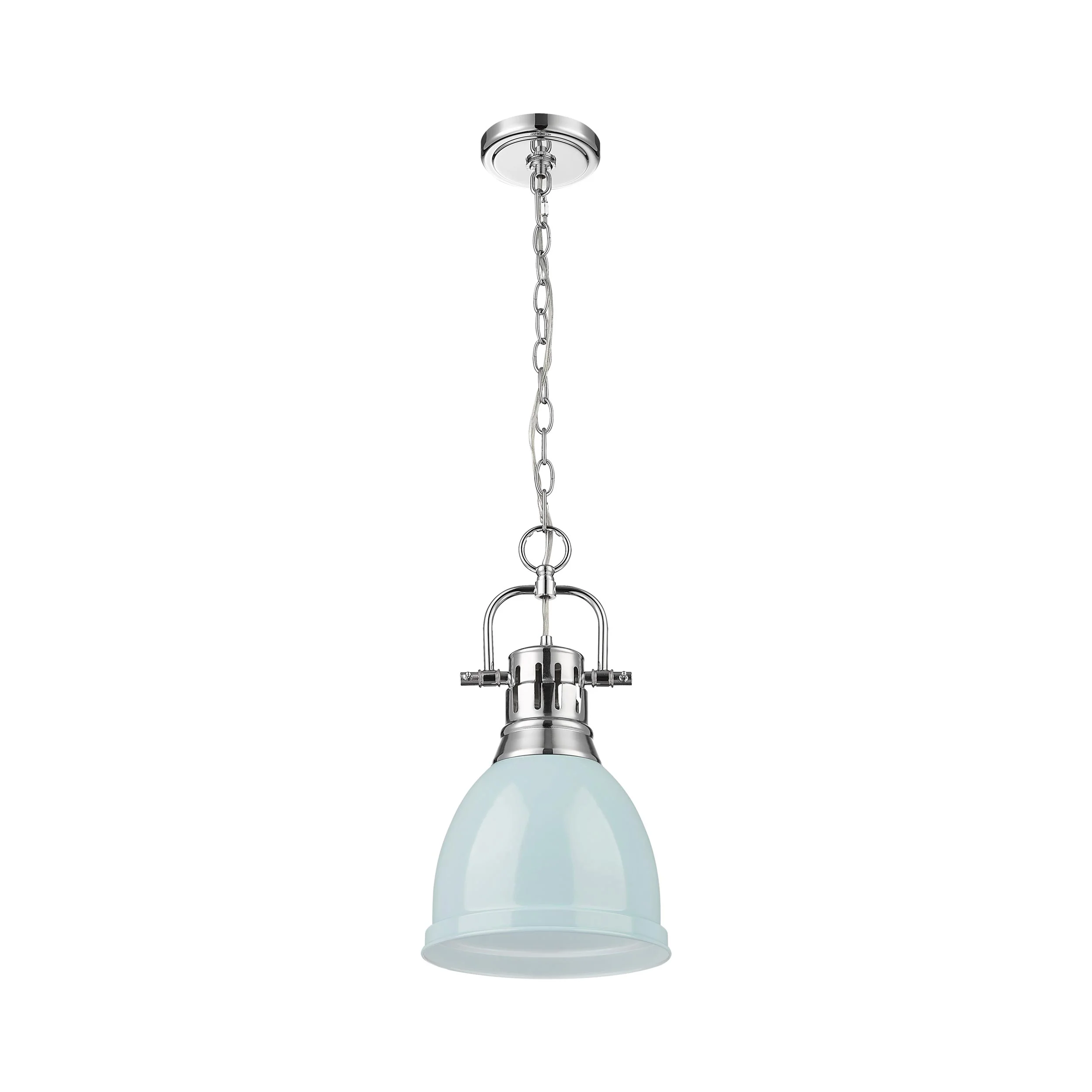 Duncan 1-light 9in Chain Hung Pendant in Chrome and Seafoam shade - Image 2