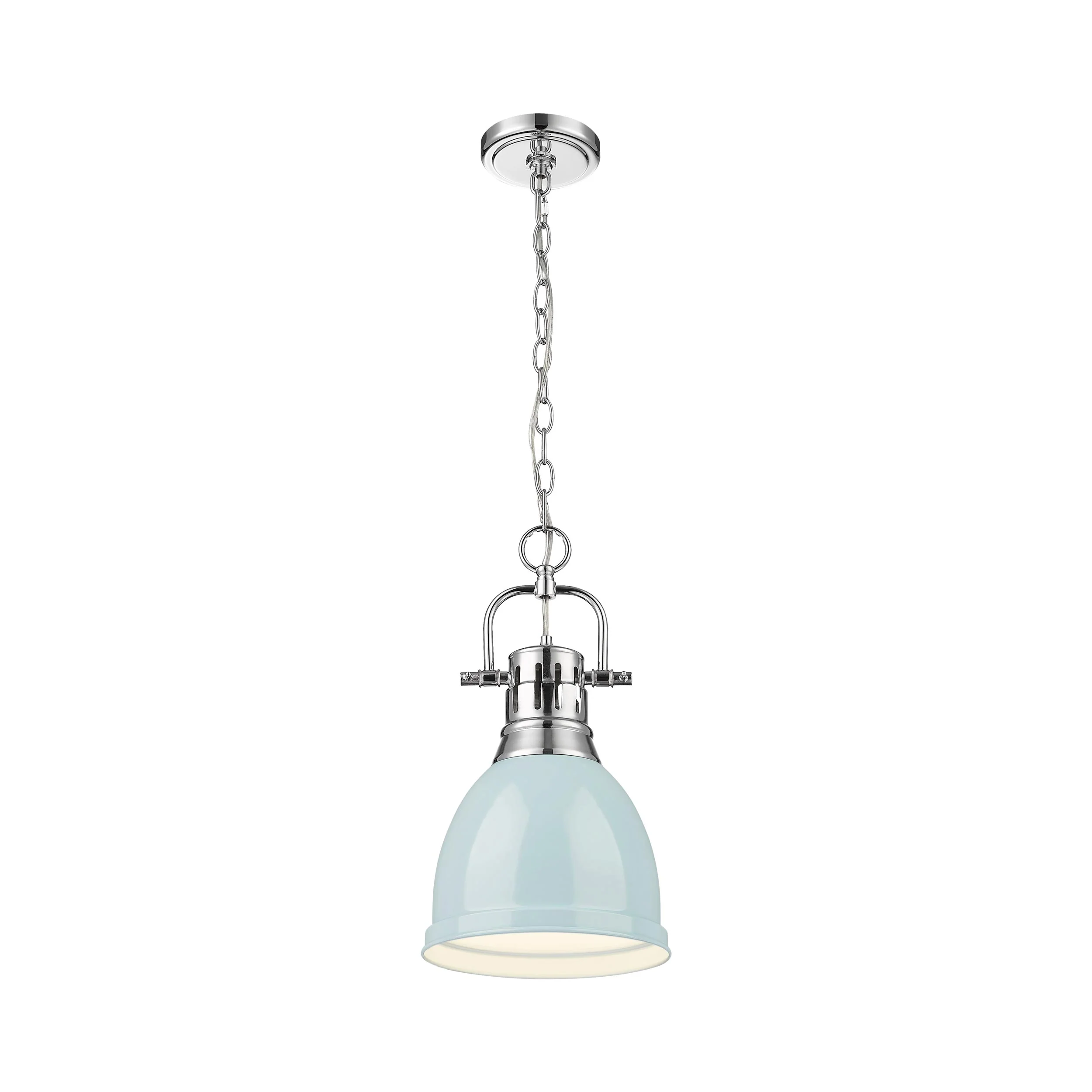 Duncan 1-light 9in Chain Hung Pendant in Chrome and Seafoam shade - Image 3