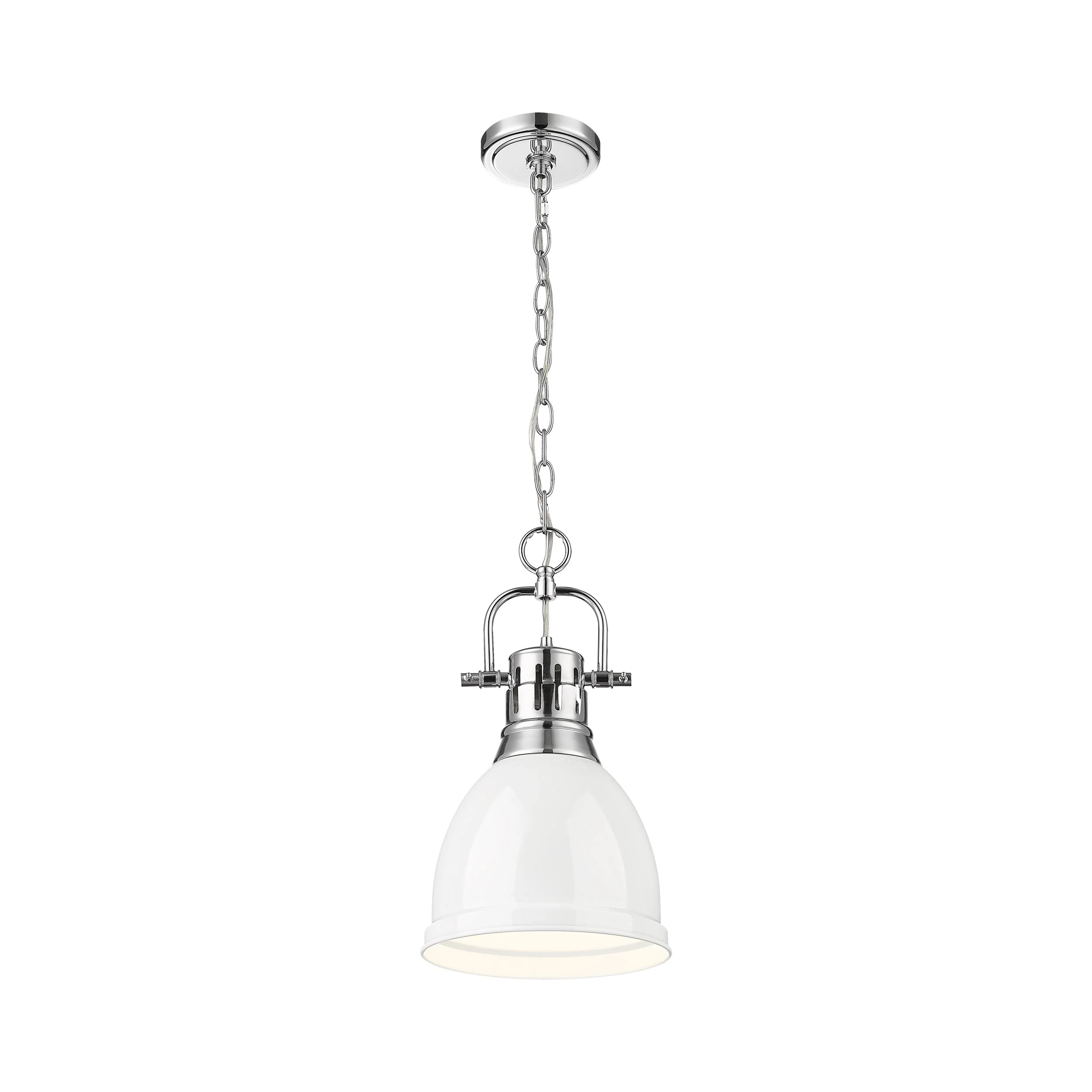 Duncan 1-light 9in Chain Hung Pendant in Chrome and White shade - Image 2