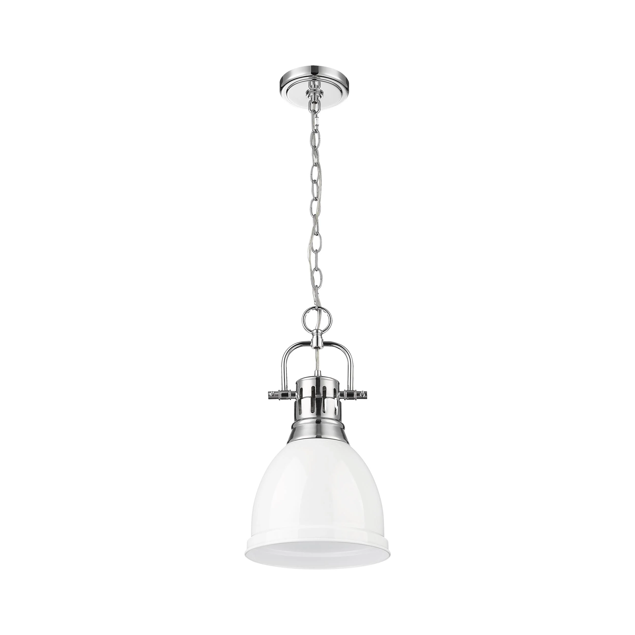 Duncan 1-light 9in Chain Hung Pendant in Chrome and White shade - Image 3