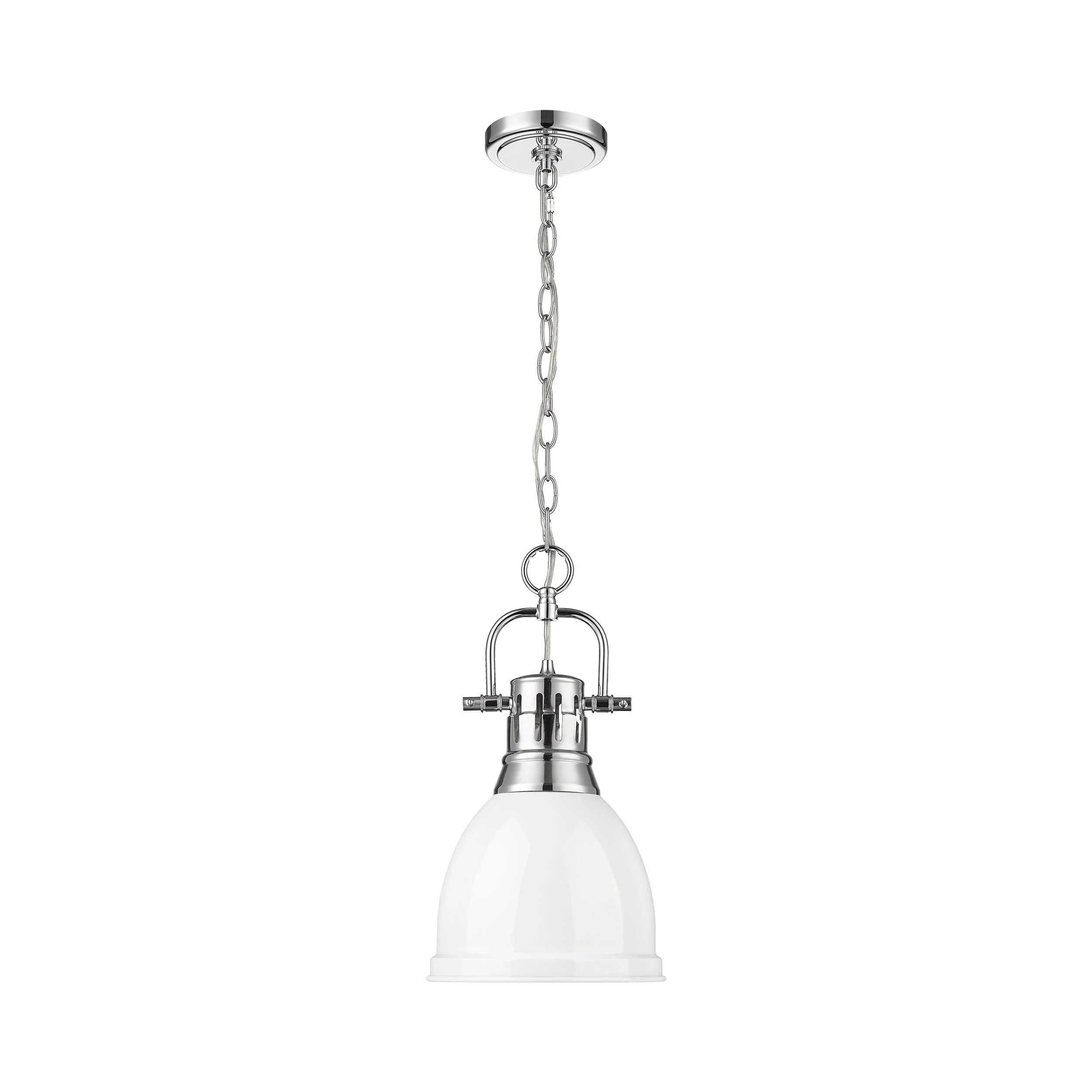 Duncan 1-light 9in Chain Hung Pendant in Chrome and White shade - Image 4