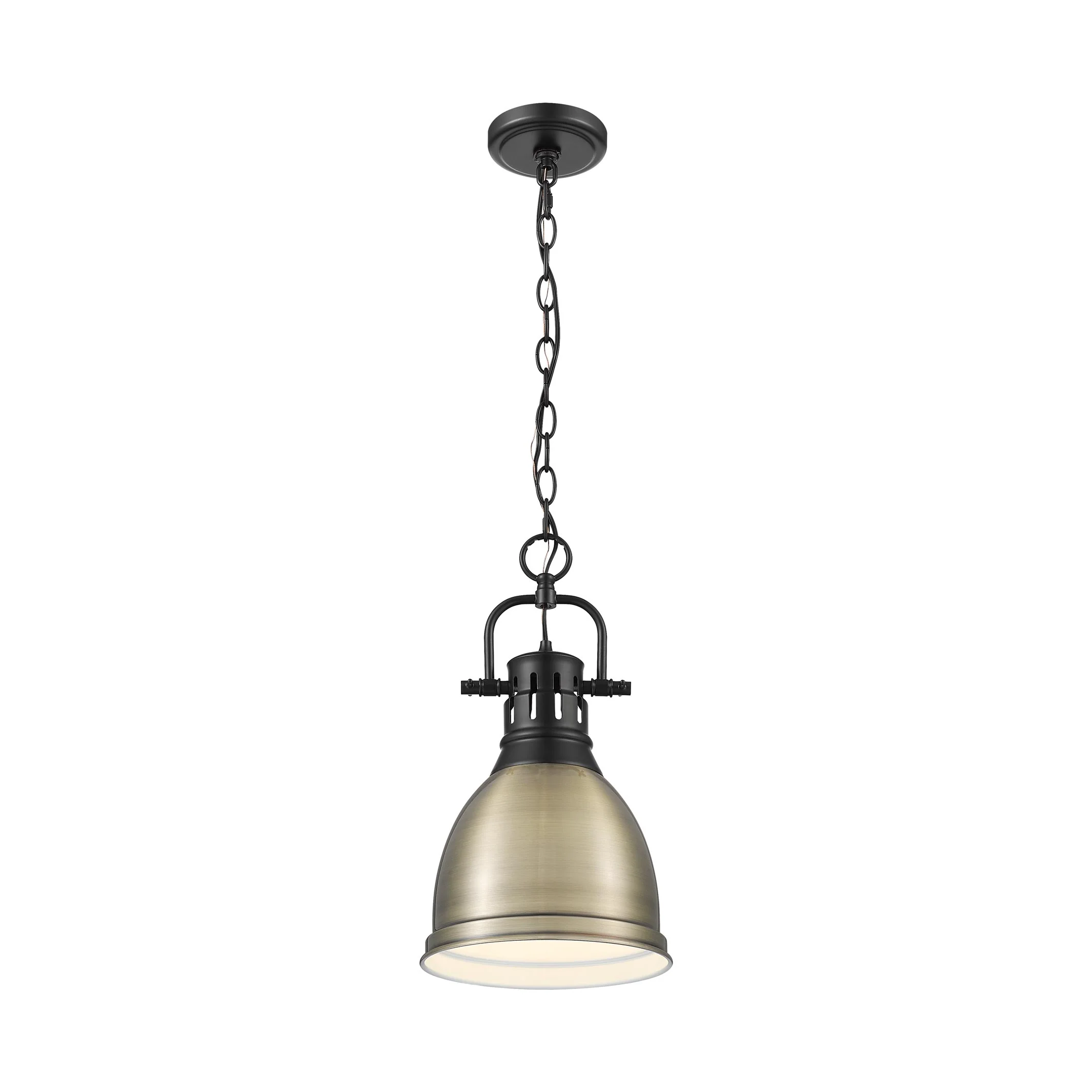 Duncan 1-light 9in Chain Hung Pendant in Matte Black and Aged Brass shade - Image 2