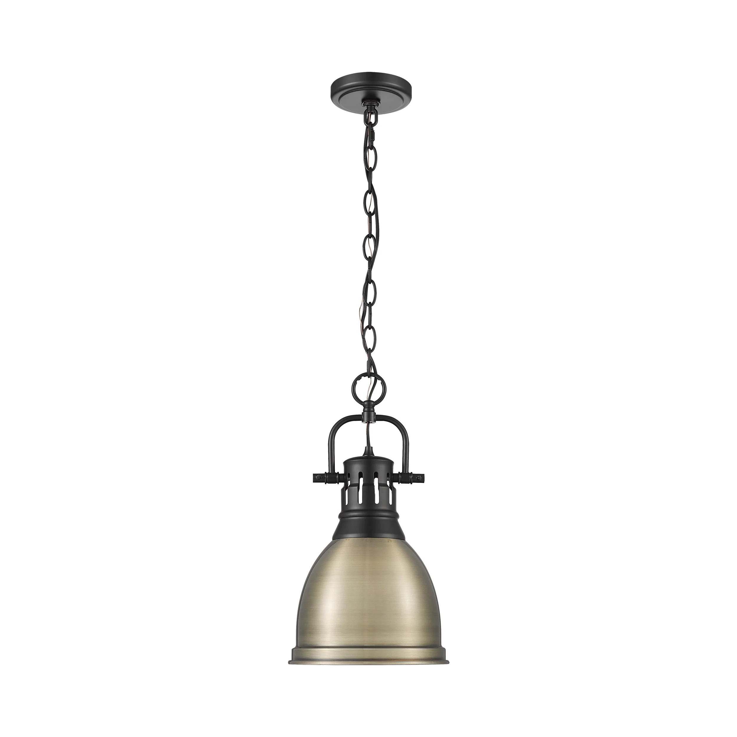 Duncan 1-light 9in Chain Hung Pendant in Matte Black and Aged Brass shade - Image 4